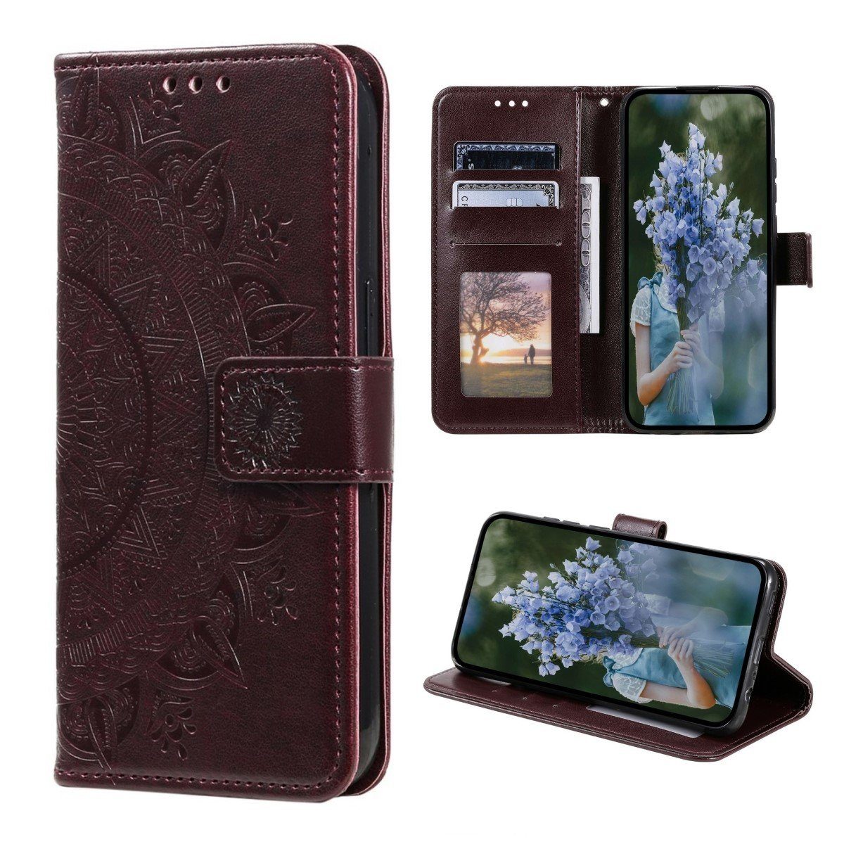 CoverKingz Handyhülle Hülle für Samsung Galaxy S23 Handyhülle Flip Case Cover Etui Mandala 15,5 cm (6,1 Zoll), Klapphülle Schutzhülle mit Kartenfach Schutztasche Motiv Mandala