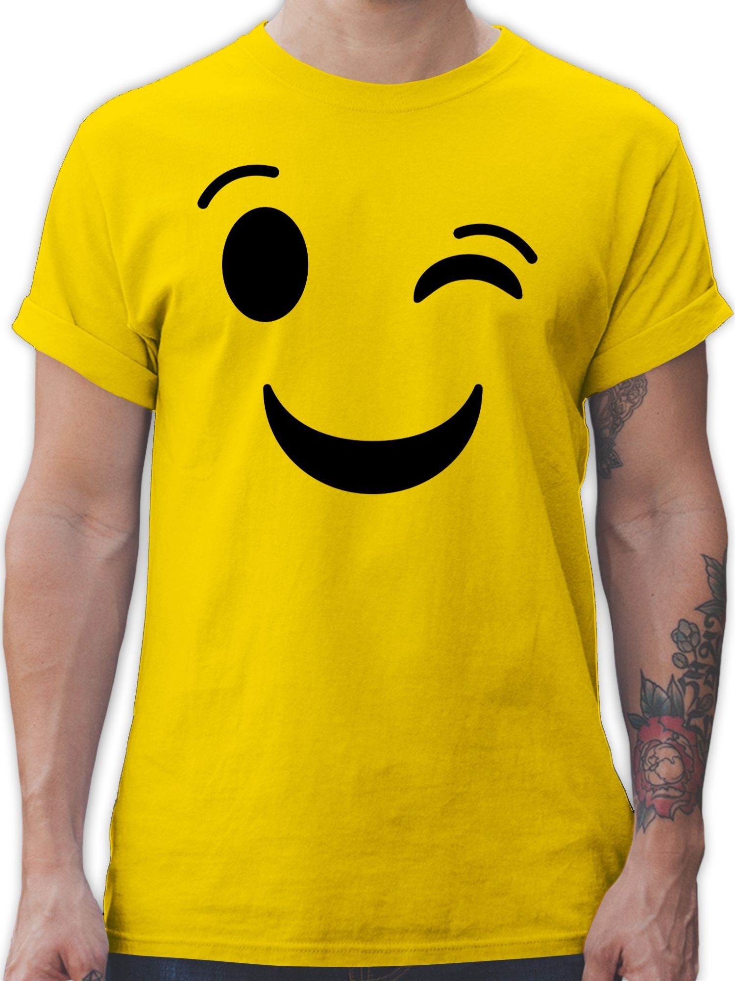 Zwinker Outfit Karneval Emoticon T-Shirt 1 Shirtracer Karneval Gelb