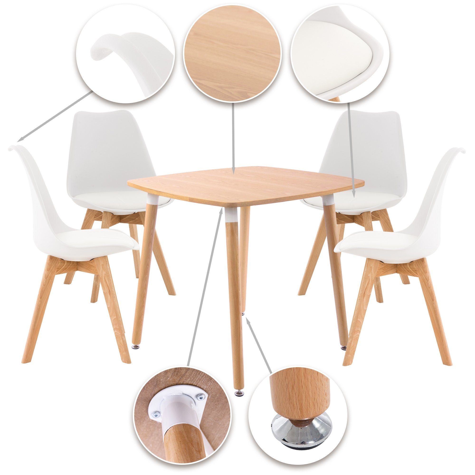 4 Liborg, Stühle CLP natura/weiß Sitzpolster, und Buchenholz Essgruppe mit Tisch