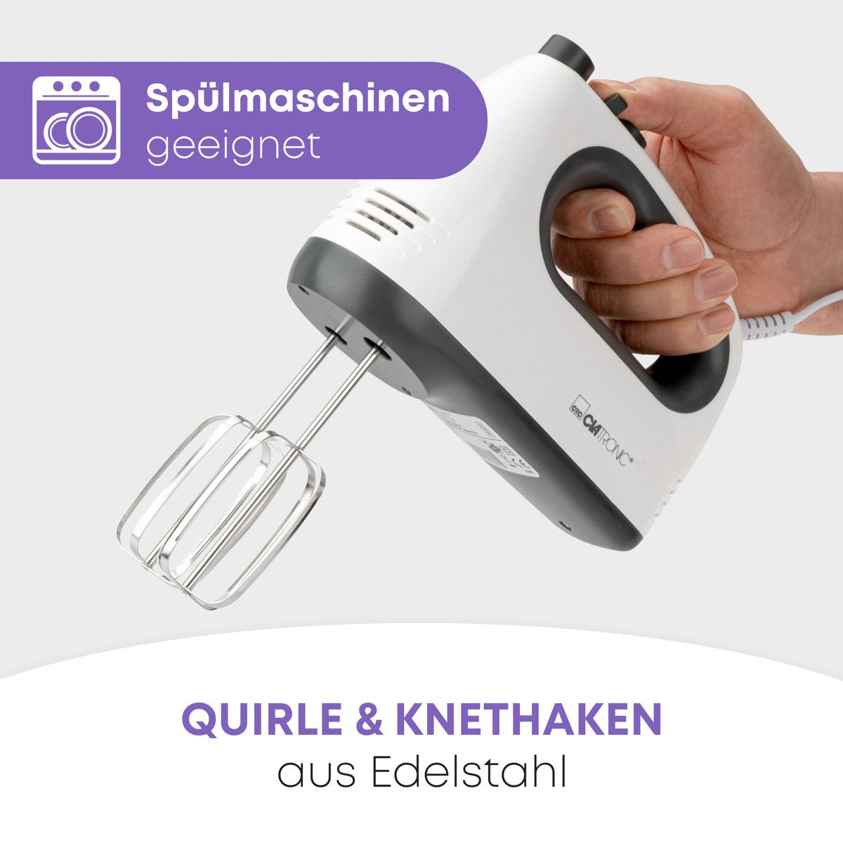 CLATRONIC Handmixer HM 3775, mit kraftvollen 400 Watt-Motor, 5 Stufen