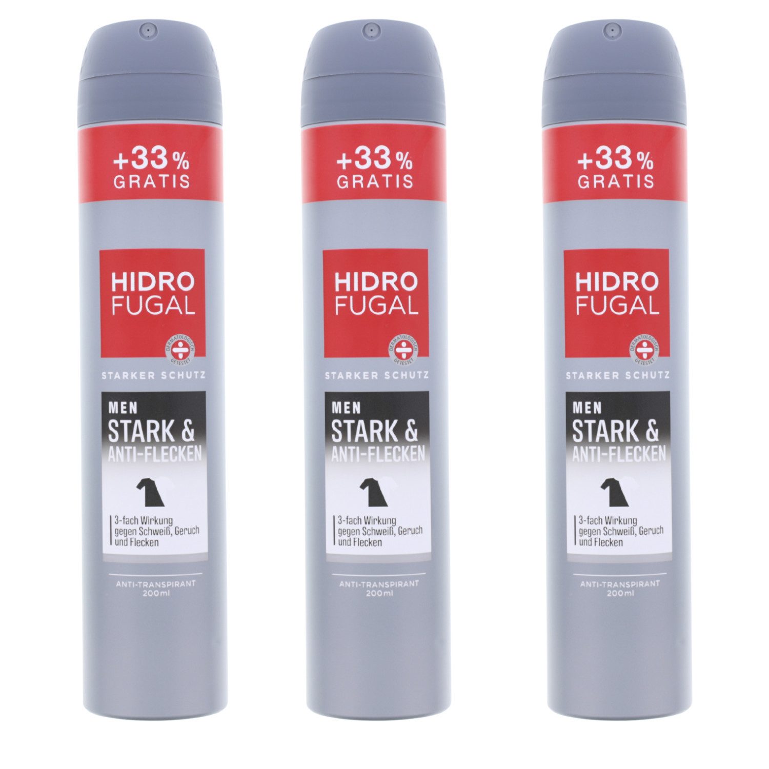 Bodyspray 3 x Hidrofugal Men Stark & Anti Flecken Anti Transpirant Starker Schut