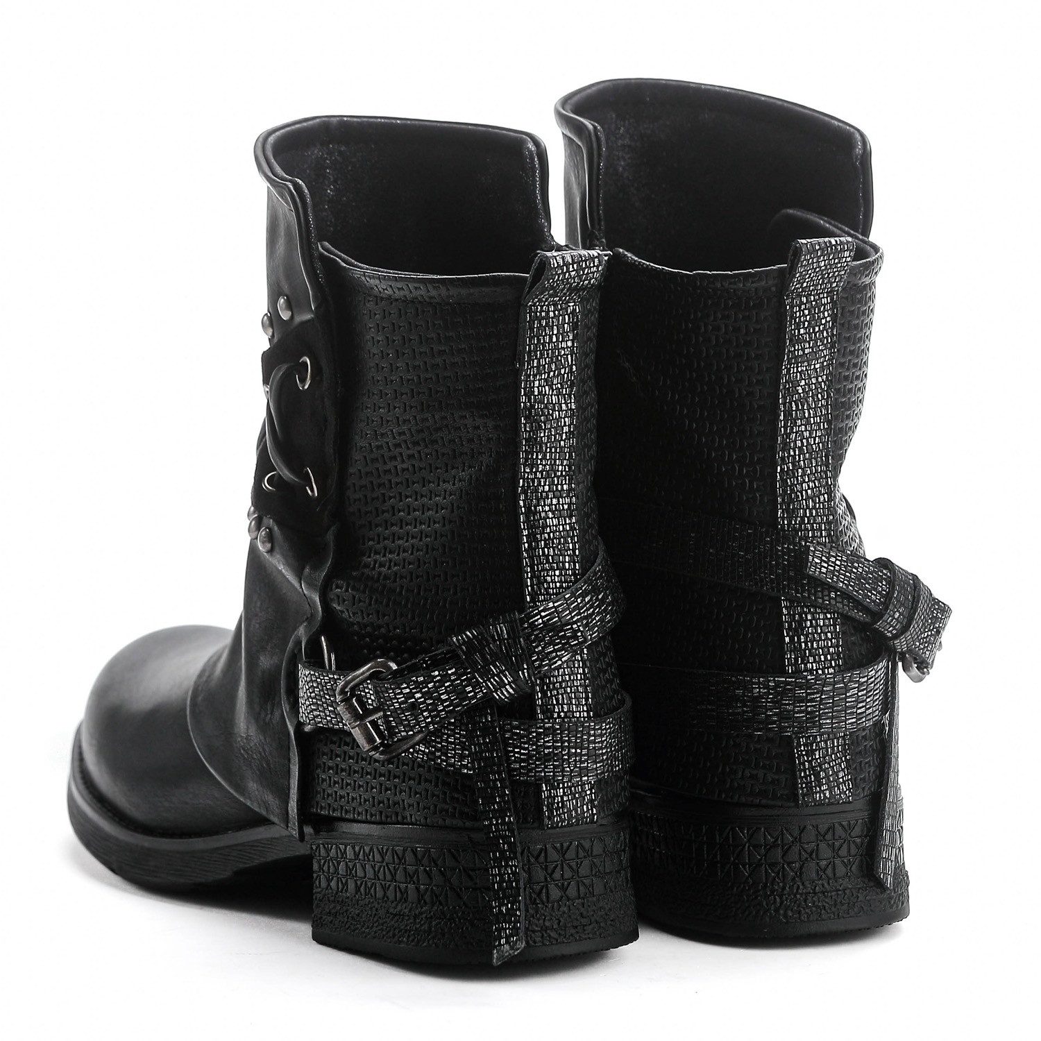 Pogolino ST07 Bikerboots Damen Nieten Stiefeletten Biker Boots leicht gefüttert