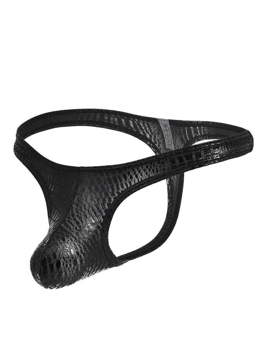 Lau-Fashion Stringtanga Herren String mit Schlangenmuster in Lack Leder Wetlook-Optik