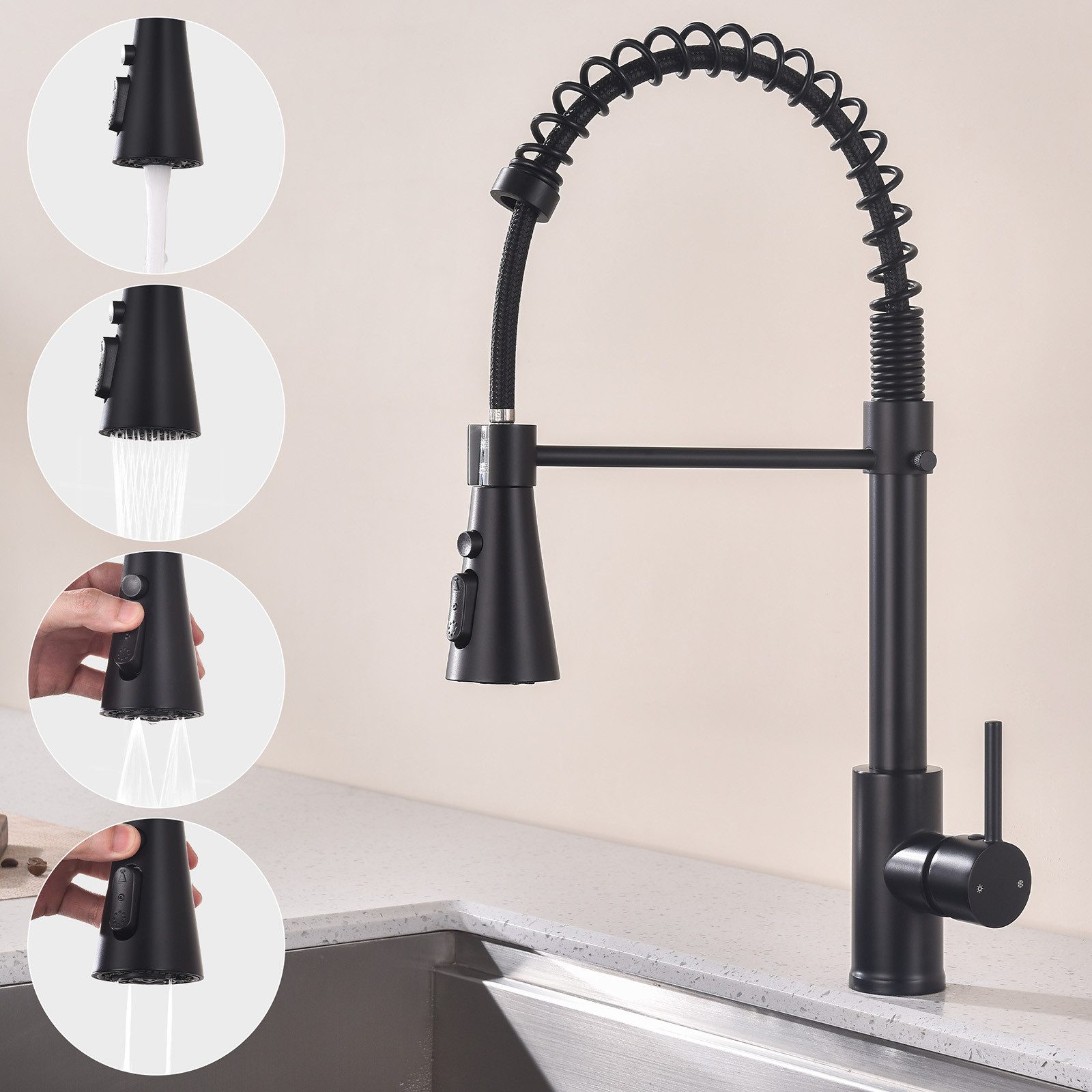 HOMELODY Küchenarmatur Spültischarmatur Ausziehbar Armatur Küche 360° Schwenkbar Mischbatterie Spültischarmatur mit Brause Hochdruck Küchenarmatur