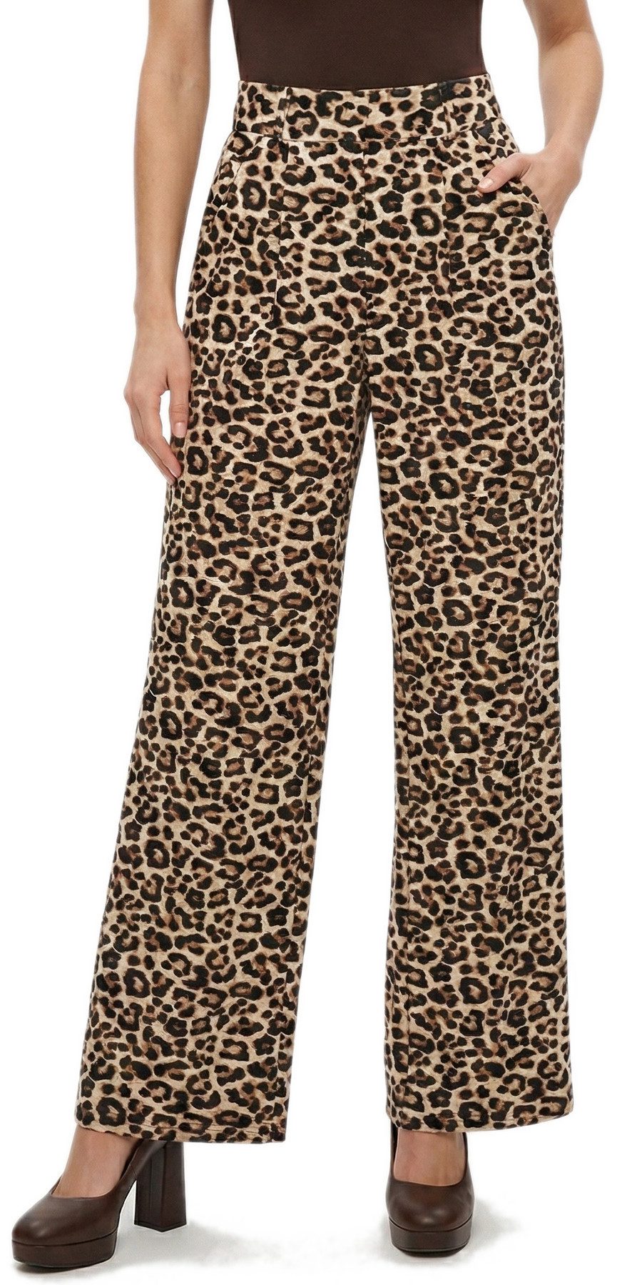 dy_mode Palazzohose Damen Palazzohose Freizeithose High Waist Anzugshose Tiger Muster High Waist, Leopard Print, Wide Leg, elastischem Bund