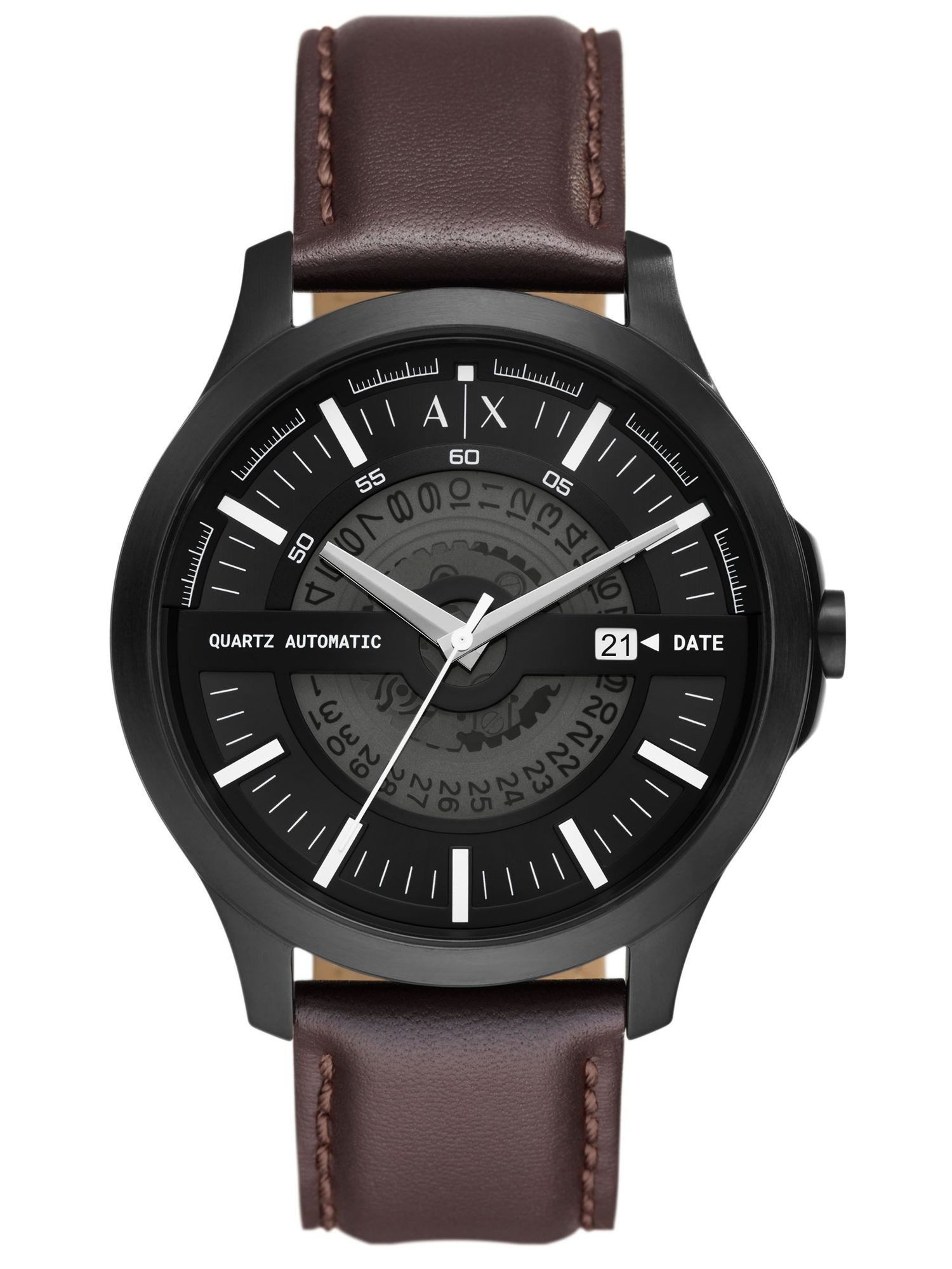 ARMANI EXCHANGE Quarzuhr AX2446 AX2446, Armani Exchange AX2446 HAMPTON Uhr Herrenuhr Lederarmband Datum braun