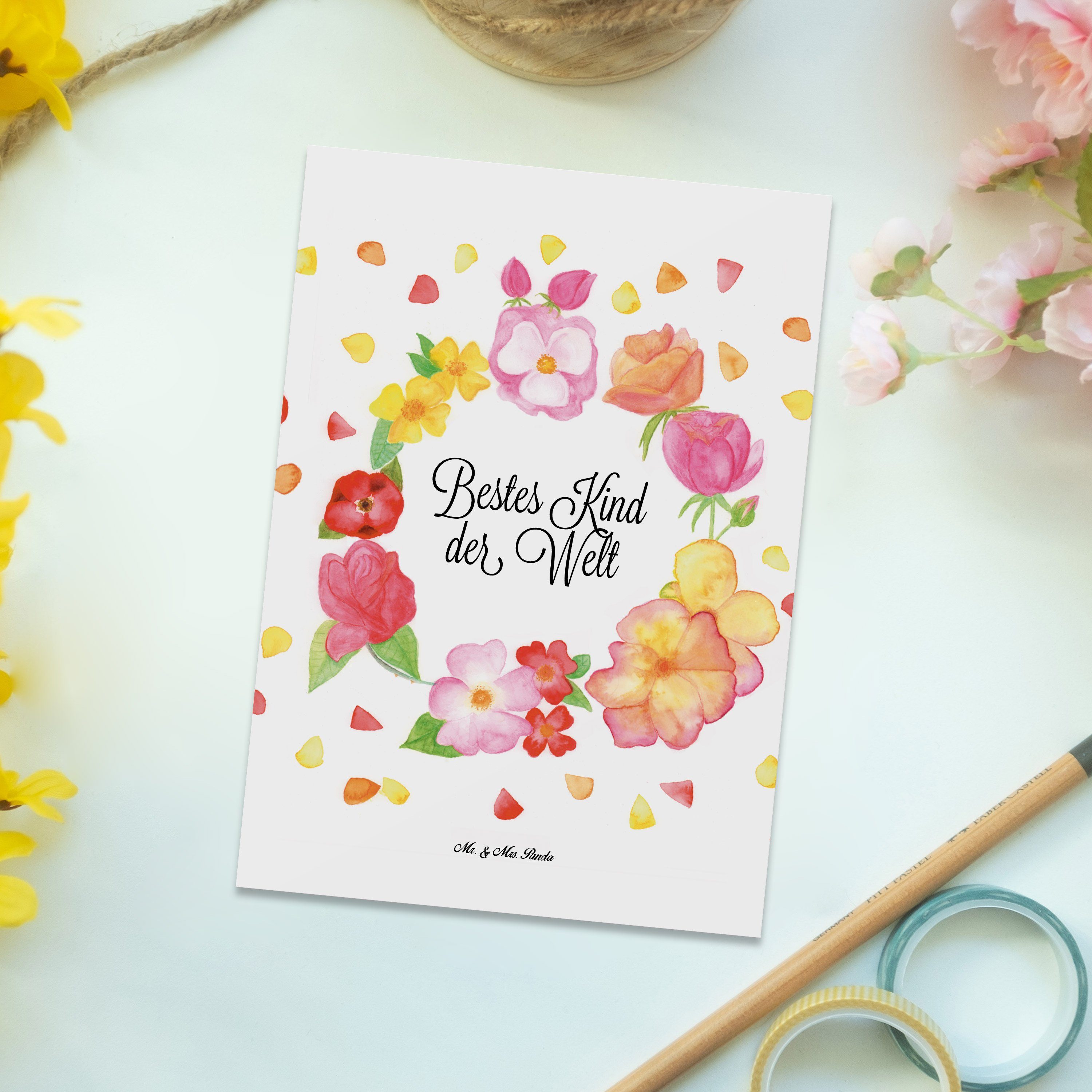 Mr. & Mrs. Kinder, Liebe Postkarte Panda Geschenk, Blumen - - Flower, G Kind Weiß Ansichtskarte