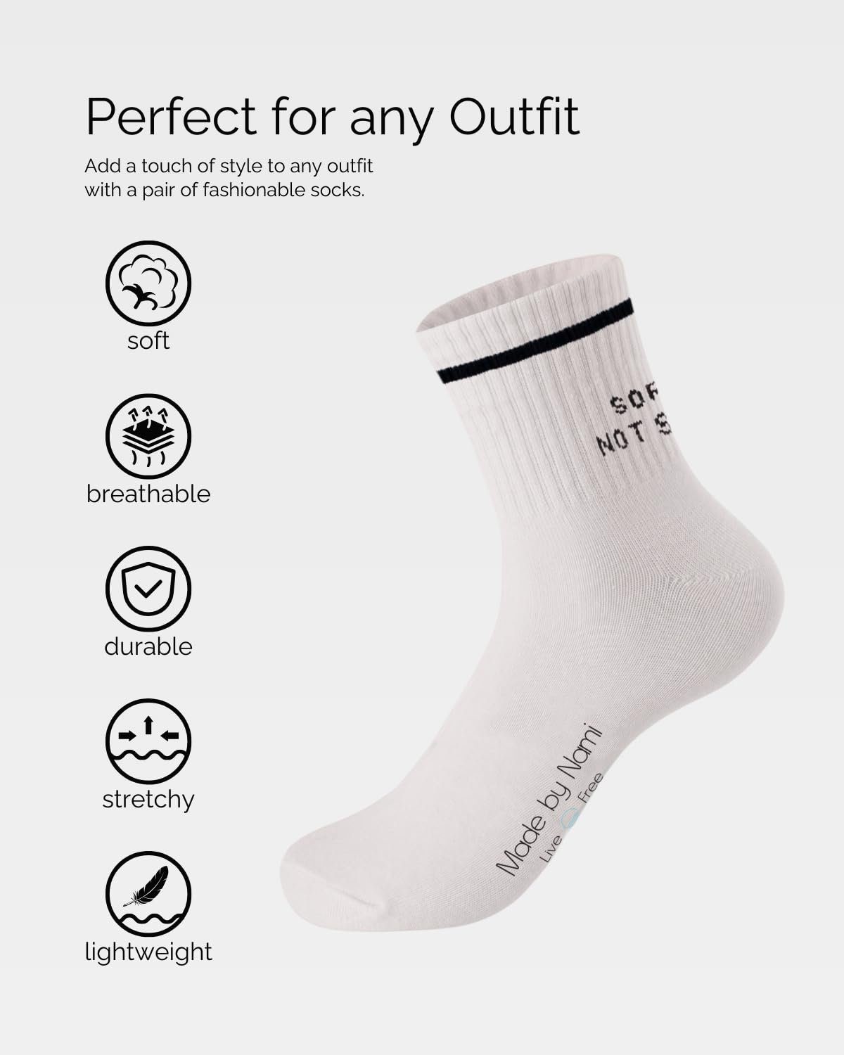 Made by Nami Socken 3er Set Weiße Tennissocken Atmungsaktive Crew Socks mit Sprüchen (Set, 3 Paar) Retro Socken Lustige Socken mit Sprüchen Herren & Damen – Bild 3 von 5