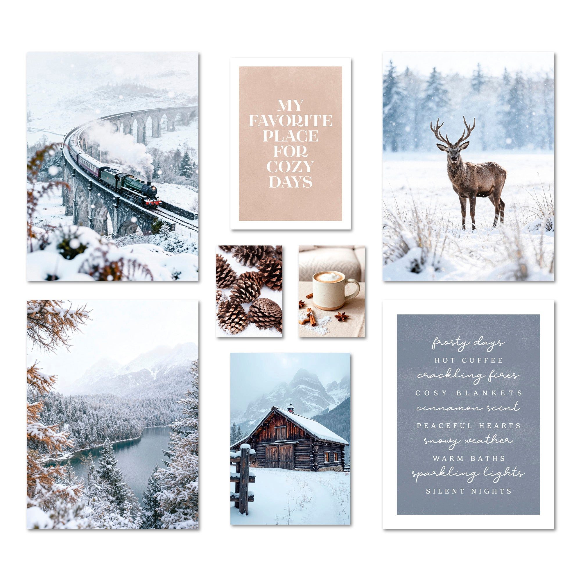 ARTFAVES Bilder-Collage Poster Set Winter Dreams I mehrteilige Bilderwand I Wandbilder Winter, (Wandbilder modern, 8 St)