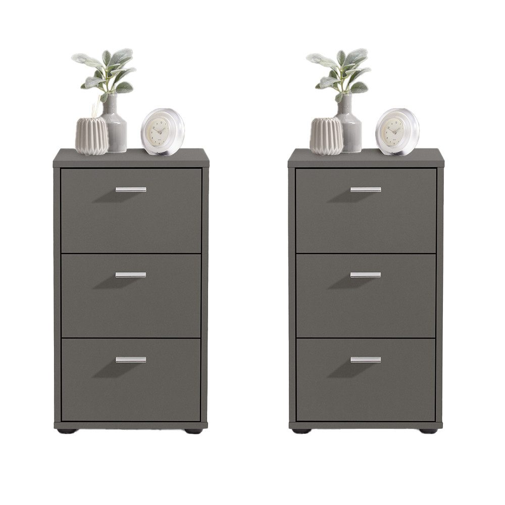 Lomadox Nachttisch VUKA-10, Nachtschrank Nachtkonsole, 2er Set, dunkelgrau, 35/62,4/39,9 cm