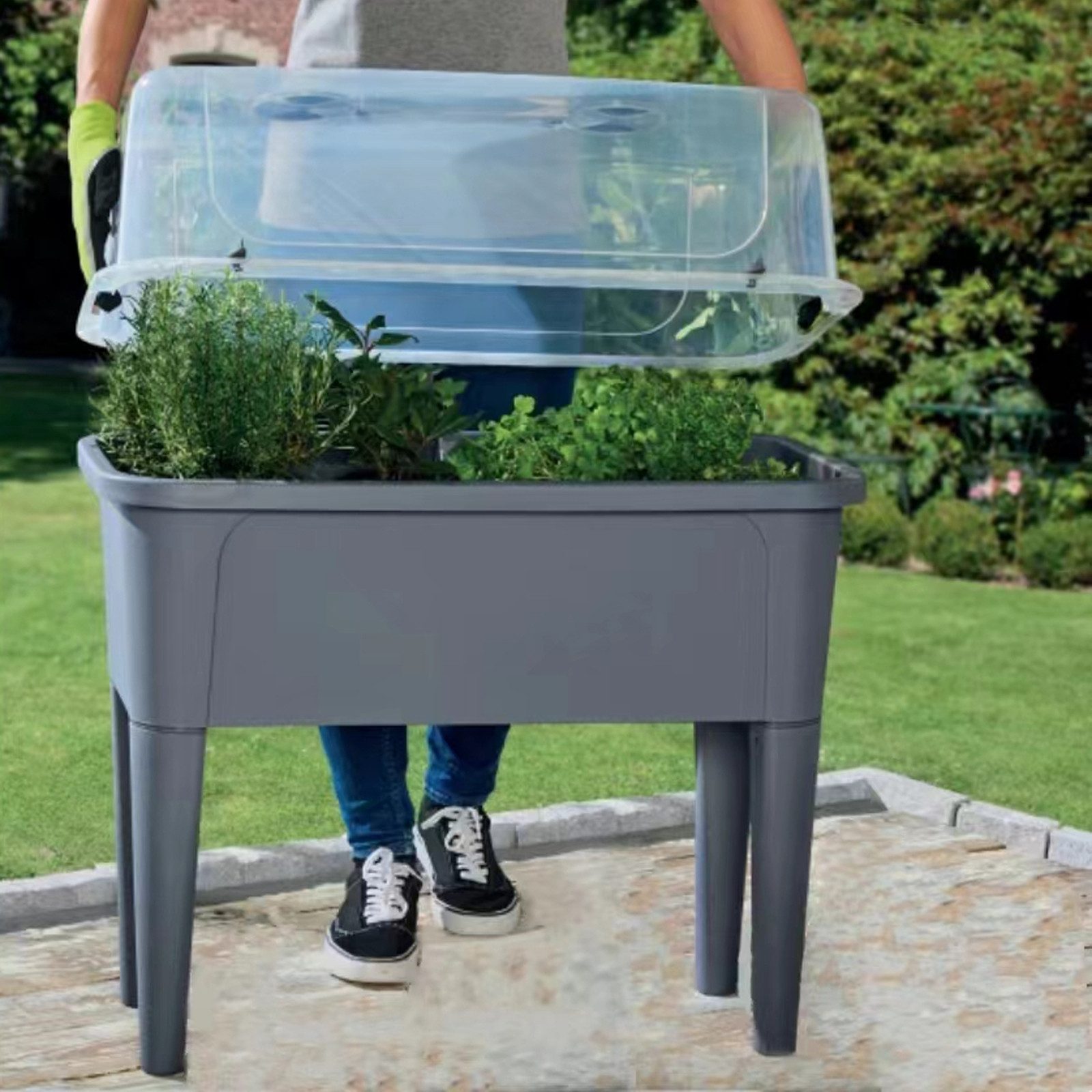HTI-Living Hochbeet Hochbeet Nessa mit Frühbeetabdeckung Grau (Stück, 1 St. günstig online kaufen