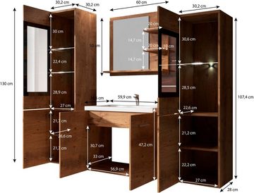 welltime Badmöbel-Set ARONA, (Komplett-Set, 4-St., mit Waschbecken), Waschtisch inkl. Waschbecken, Badschrank, Hochschrank, Spiegel