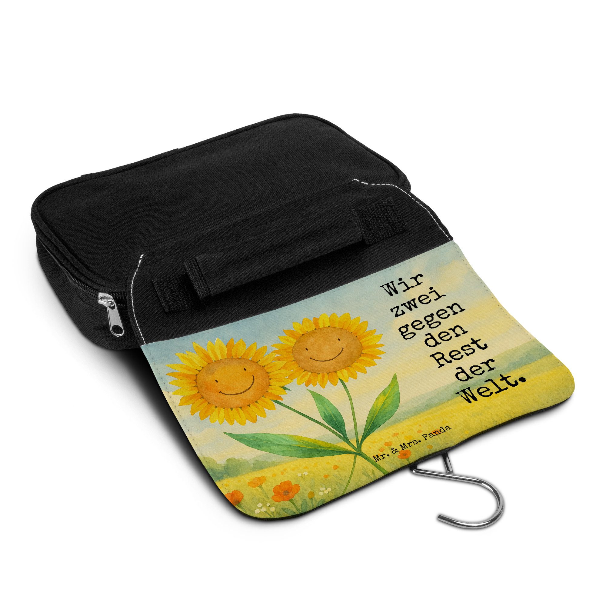 Mr. & Mrs. Panda Kulturbeutel Blume Sonnenblume Design, Make-Up Tasche, Weiß, Vertrauen, Kulturbeut (Packung), hygienebeutel Reise-Kulturtasche Kosmetiktasche