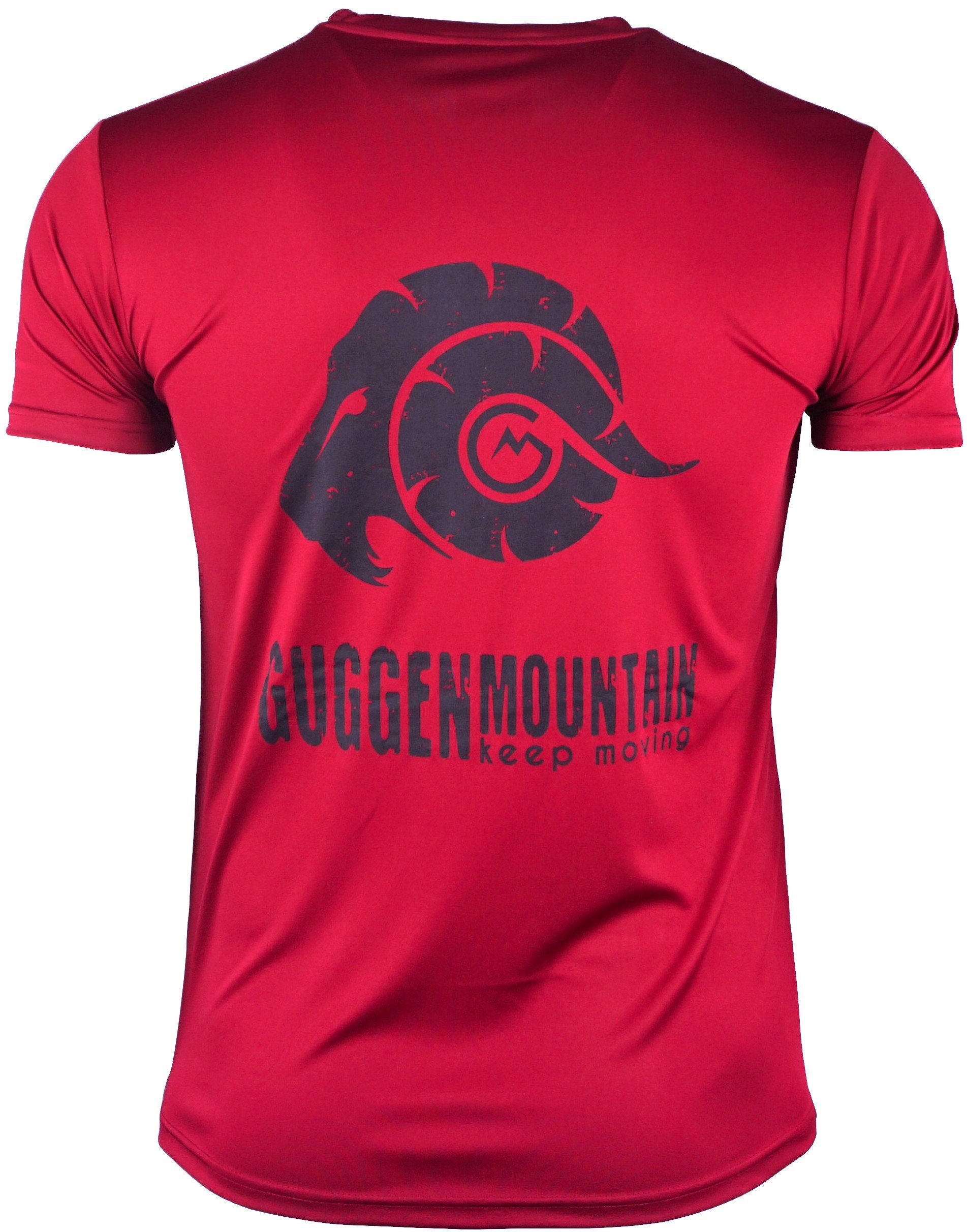 GUGGEN Mountain Funktionsshirt Funktionsshirt Herren Sportshirt T-Shirt Kurzarm FW04 in Unifarben, Logo Rot-MIT-Logo | Funktionsshirts