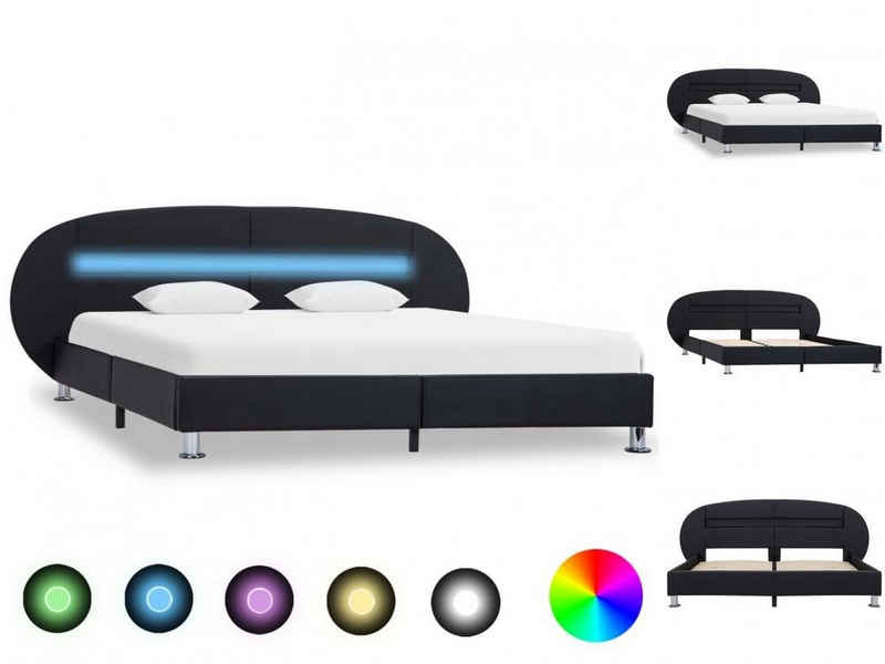 vidaXL Bettgestell Bettgestell mit LED Schwarz Kunstleder 180x200 cm Doppelbett Bett Bett