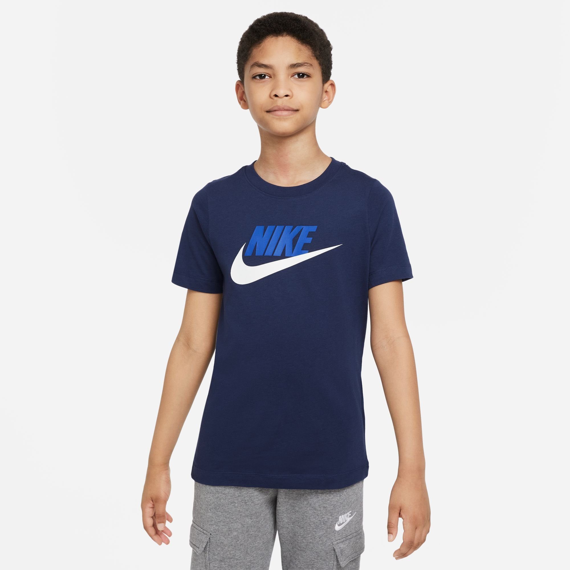 Nike Sportswear T-Shirt BIG KIDS' COTTON T-SHIRT MIDNIGHT NAVY/WHITE