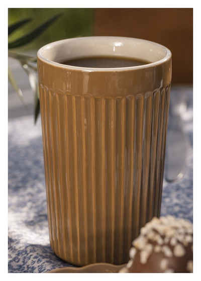 Ib Laursen Becher Ib Laursen - Cafe Latte Becher Kaffeetasse "Mynte" 0,38L Wheat Straw, Keramik