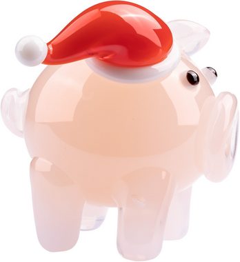 SIKORA Tierfigur 30XS Mini Glasfigur Schwein mit Weihnachtsmütze H ca. 2 cm