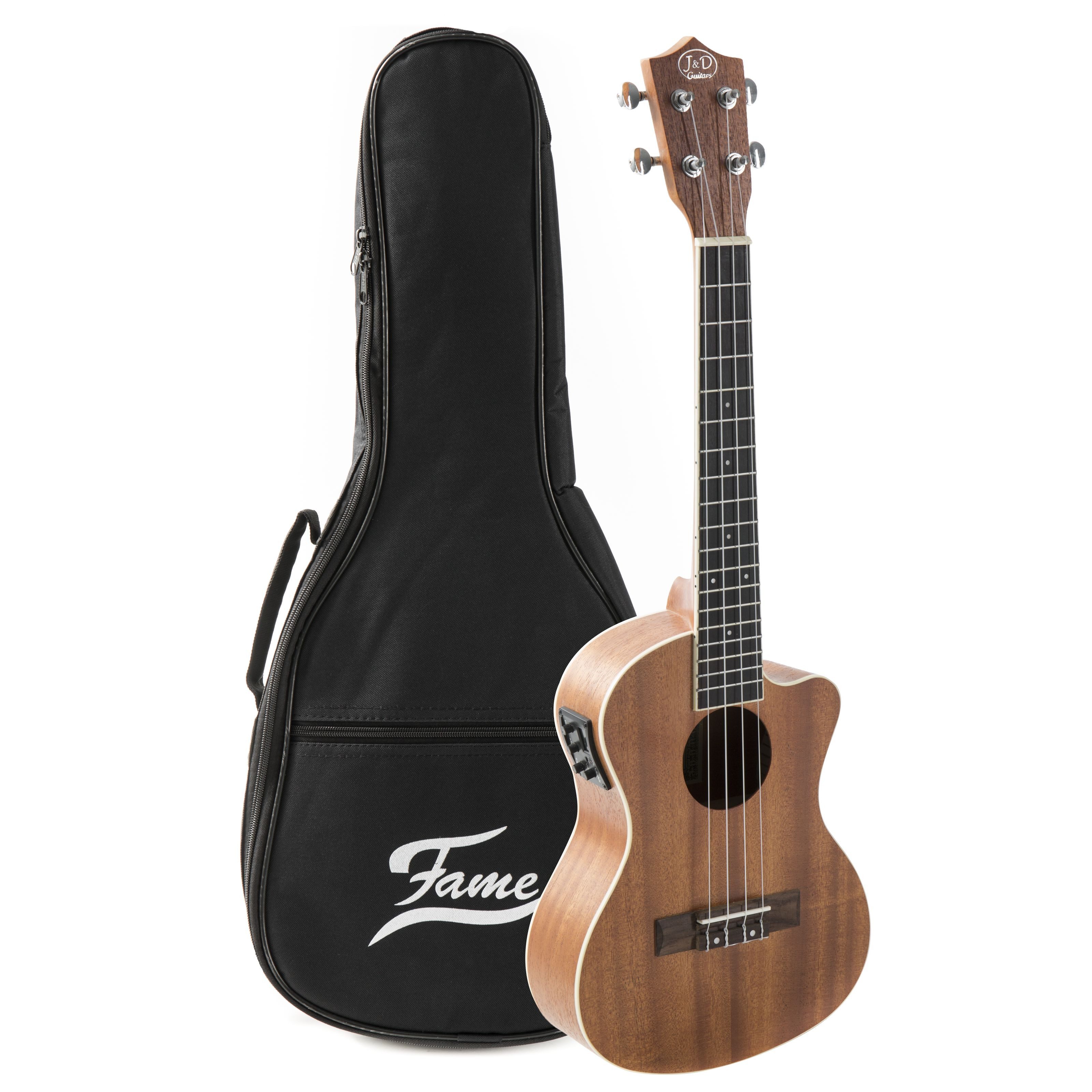 J & D Ukulele, Tenor Ukulele Set Mahagoni Decke und Boden Palisander Griffbrett Tonabnehmer Stimmgerät Inklusive Gigbag Naturfarben Ideal für Anfänger und Fortgeschrittene, Ukulelen, Tenor Ukulelen, Tenor Ukulele, Mahagoni, Tonabnehmer