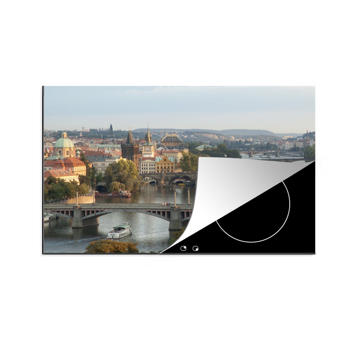 Induktionskochfeld 81x52 (1 tlg), Prag, Boot Brücke Schutz Herdblende-/Abdeckplatte Ceranfeldabdeckung MuchoWow cm, Vinyl, für küche, - - die