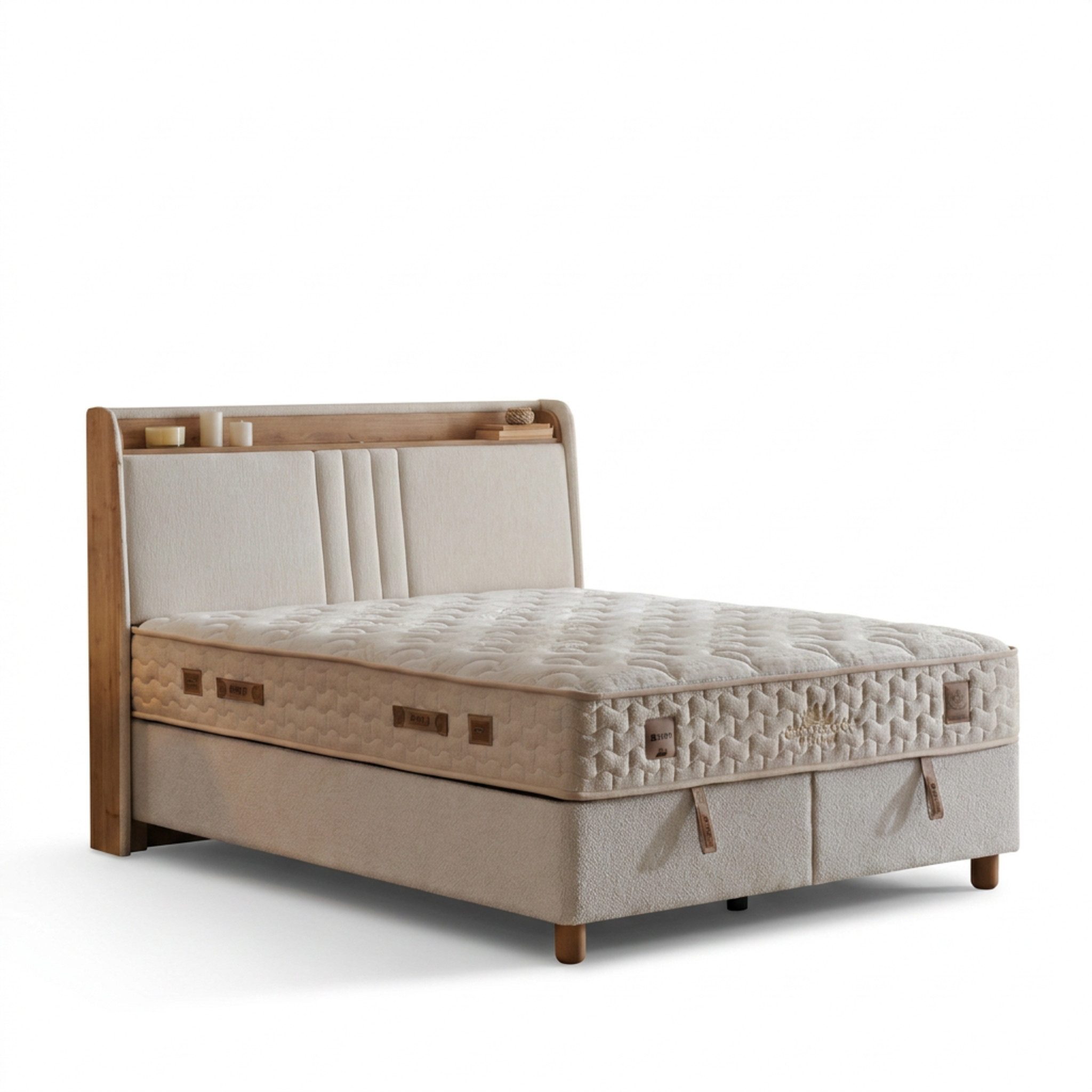 Bambi Boxspringbett mit Bettkasten mit Matratzen Cappadocia Set Stauraum 7-Komfortzonen (Set, 1 x H3 Mittelfest Matratze, 2 x Bettkästen, 1 Kopfteil), LED Beleuchtung mit USB & Type-C