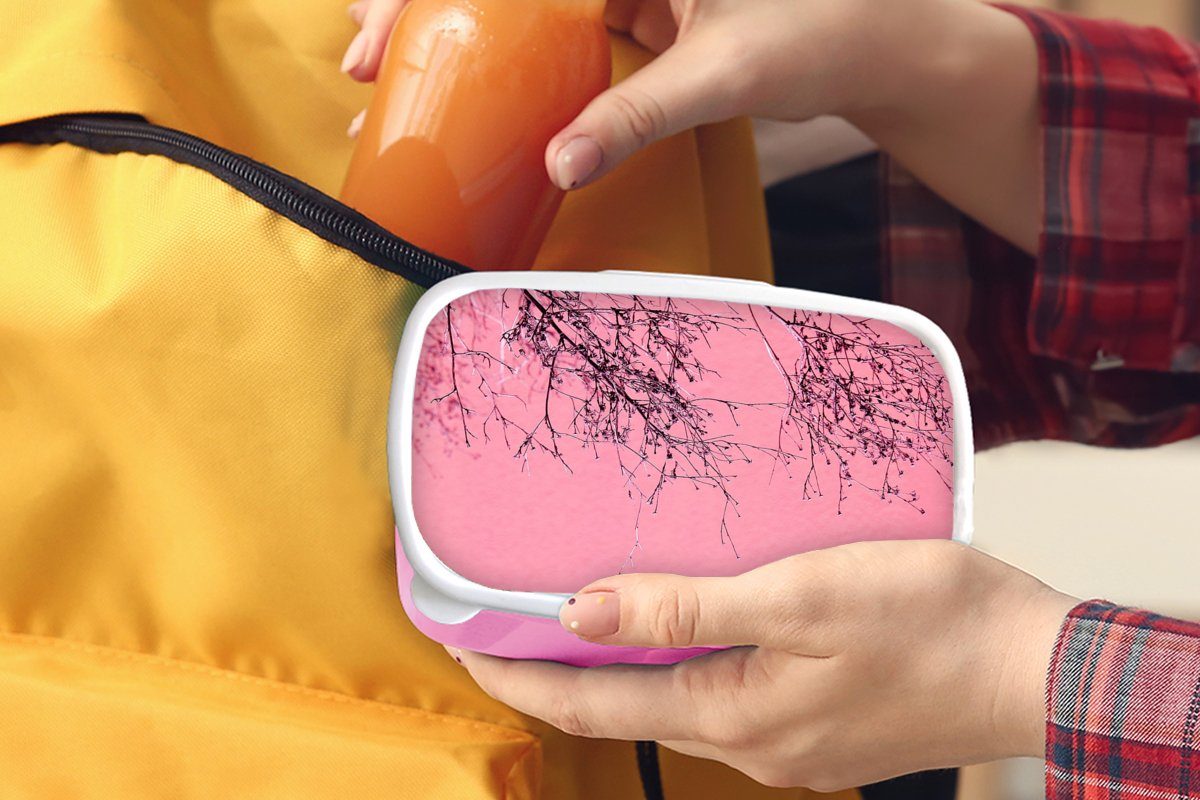 Lunchbox (2-tlg), - Snackbox, Kunststoff, Erwachsene, Mädchen, für Kinder, MuchoWow Sommer, - rosa Kunststoff Blumen Brotdose Zweige Brotbox