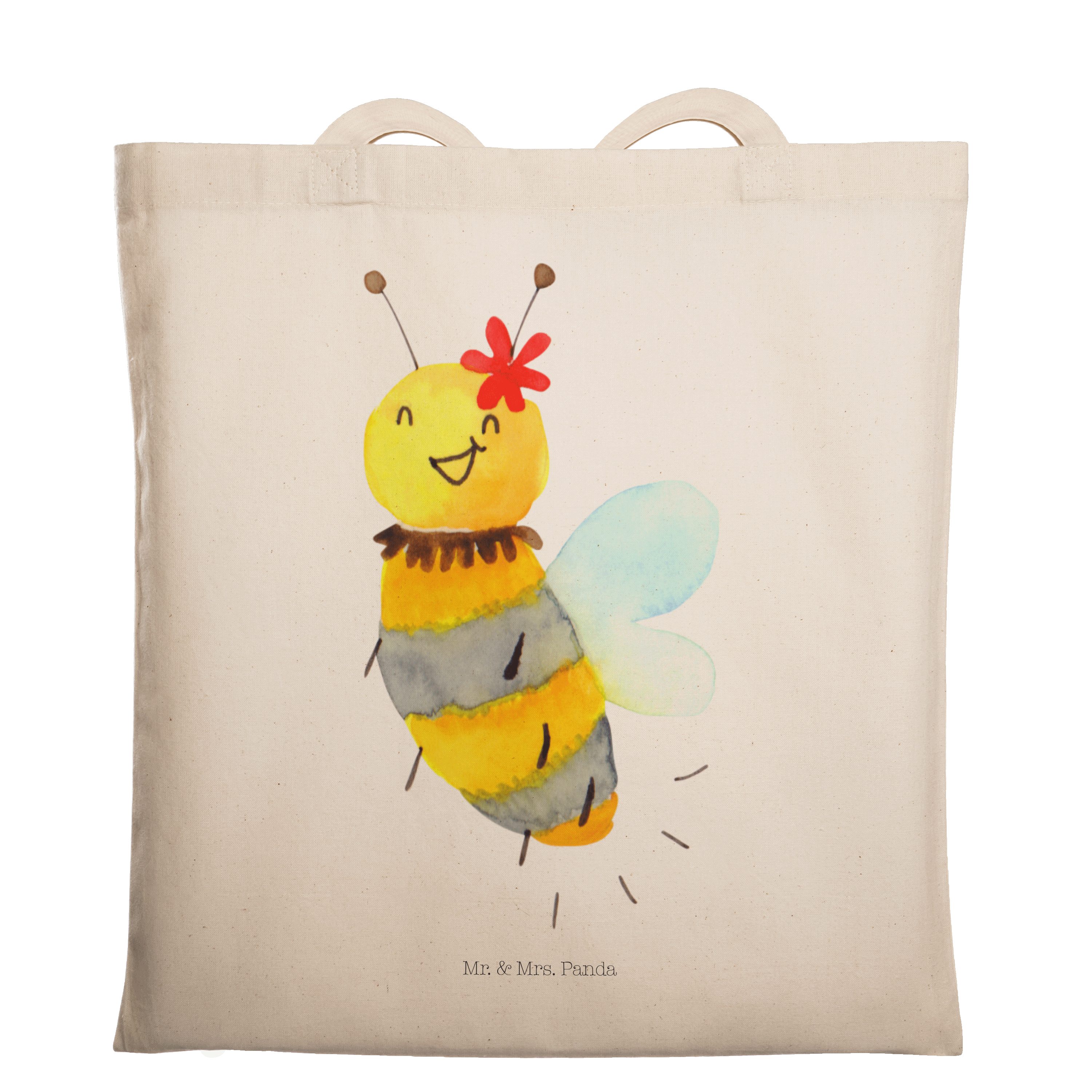 Mr. & Mrs. Panda Tragetasche Biene Blume - Transparent - Geschenk, Beuteltasche, Einkaufstasche, W (1-tlg)