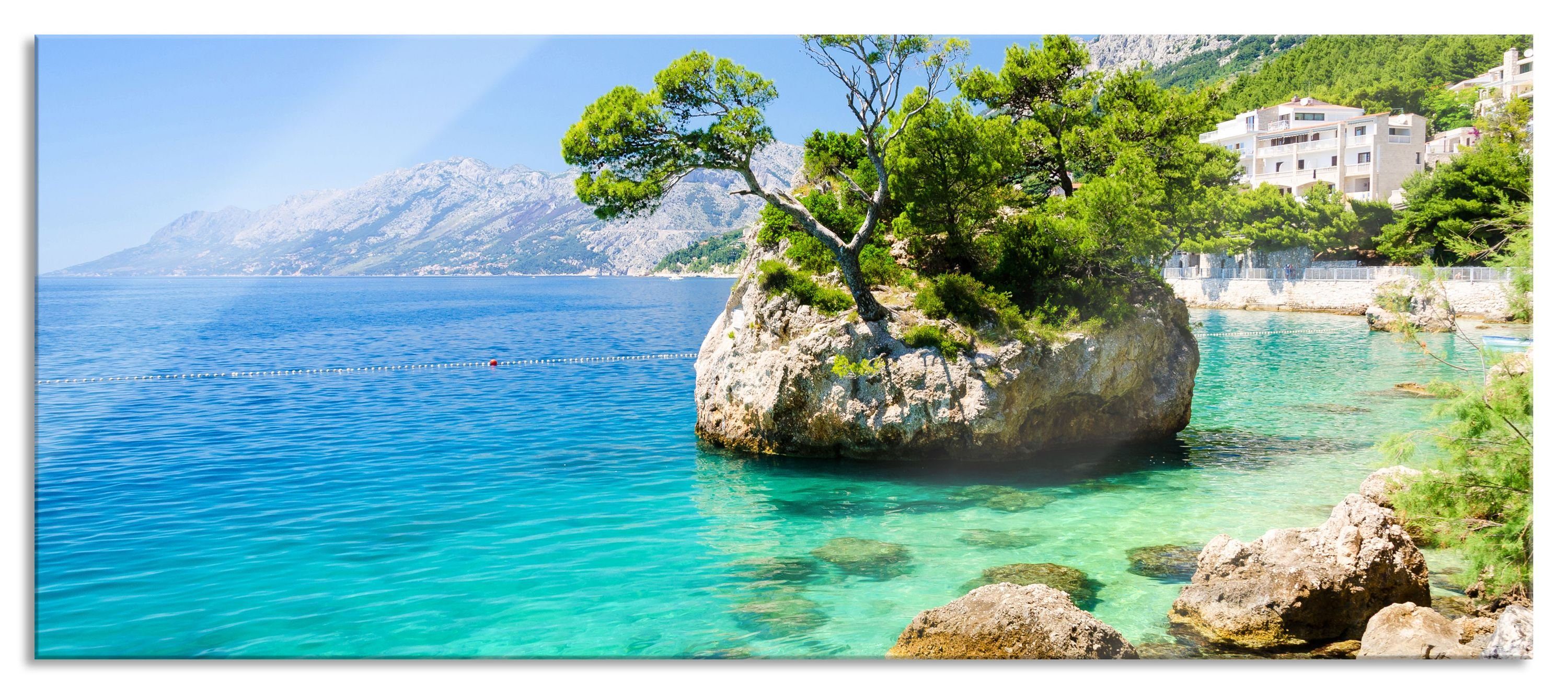 Dalmatia Glasbild Glasbild Aufhängungen Kroatien St), Dalmatia Abstandshalter Strand Echtglas, in aus Strand in Kroatien, Pixxprint (1 inkl. und