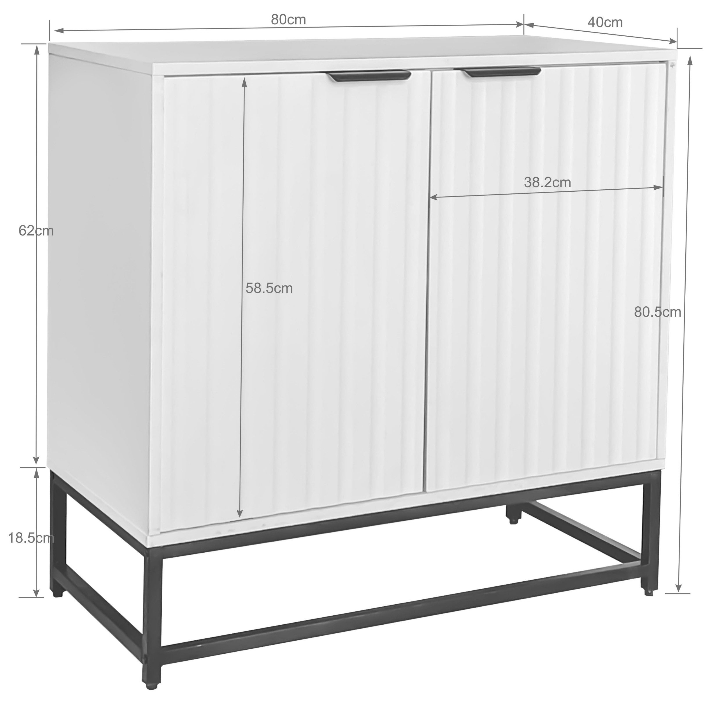 Flieks Sideboard (80x40x80,5 cm, 1 St), Schrank Kommode mit 2 Türen Anrichte Wohnzimmer Weiß