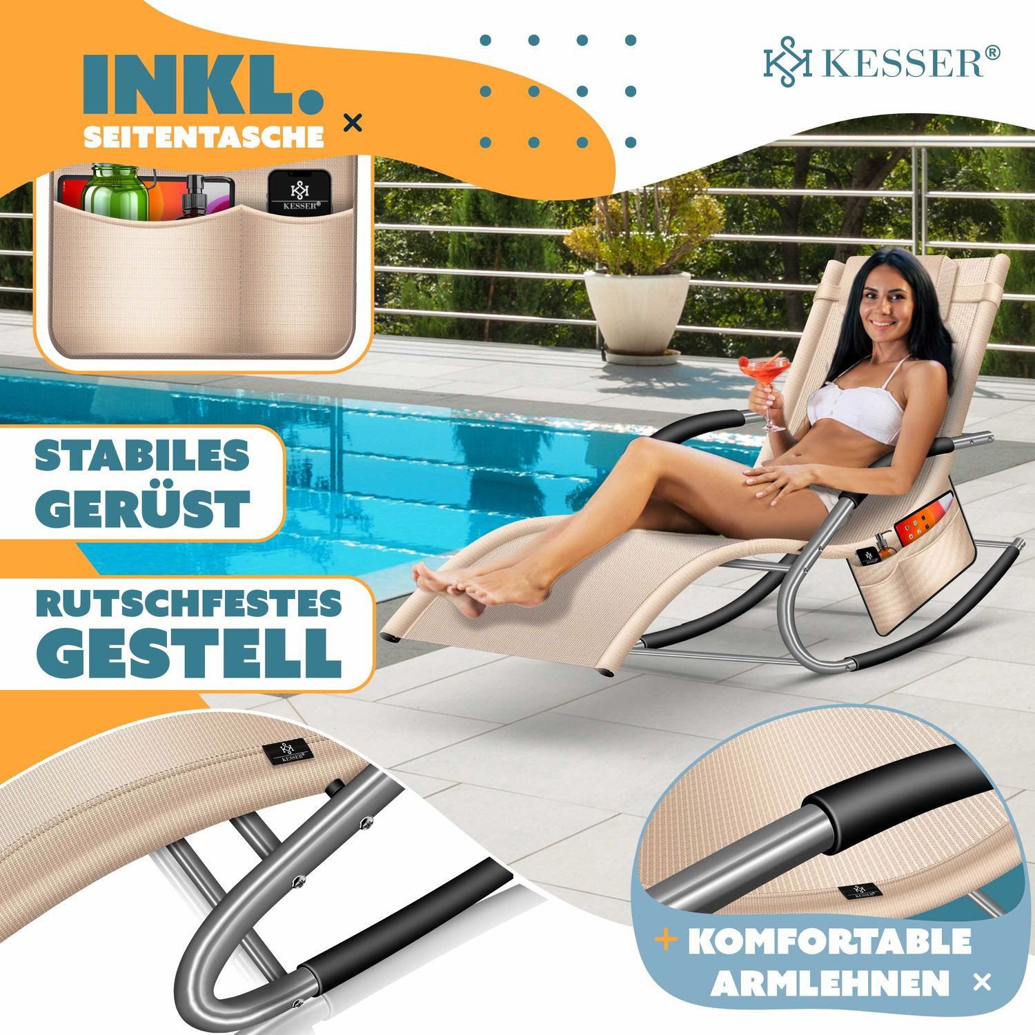 KESSER Gartenliege, Sonnenliege Relaxliege Schwungliege Gartenliege Gartenstuhl