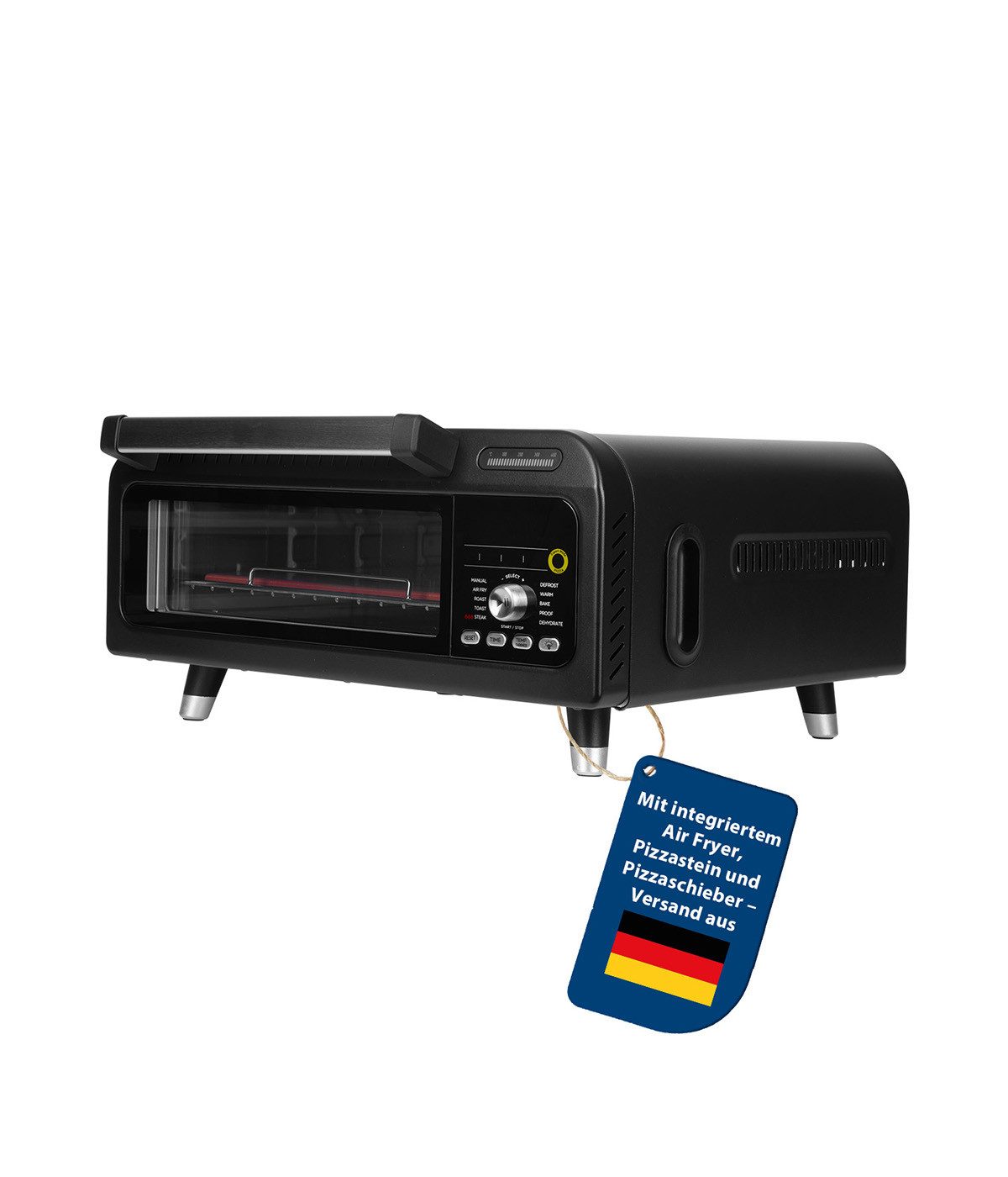 Genius Pizzaofen Genius Chef elektrischer Pizzaofen 10 in 1 8 tlg, 400°C, 2000 Watt, authentischen Holzofen-Genuss, 10in1-Funktion