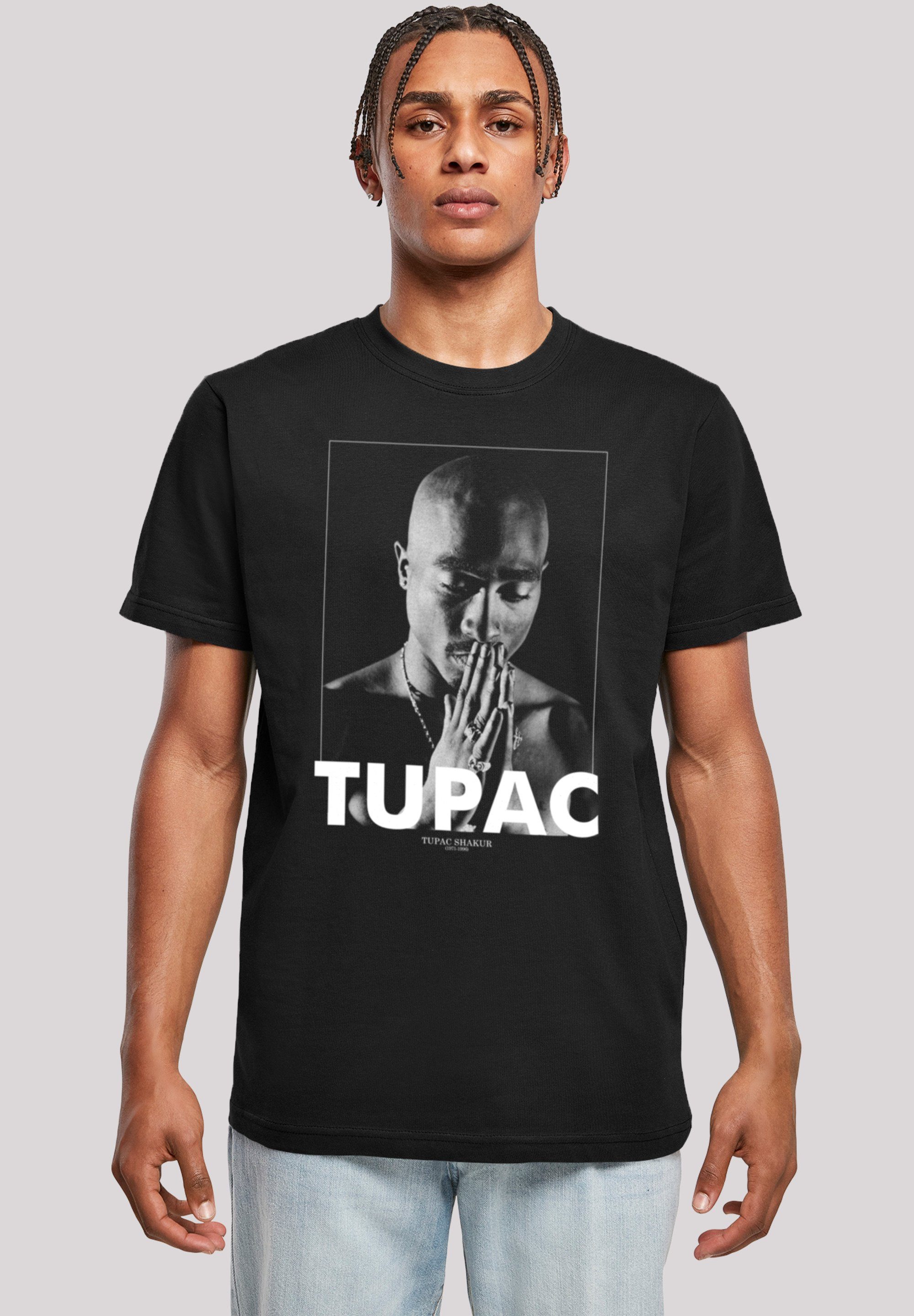 Saum T-Shirt Rippbündchen F4NT4STIC am und Hals Tupac am Praying Print, Doppelnähte Shakur