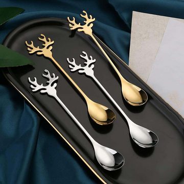 FIDDY Bestecklöffel Moose Rührlöffel, kreativer Weihnachtslöffel, Geschenk, Teelöffel (6 Stück)