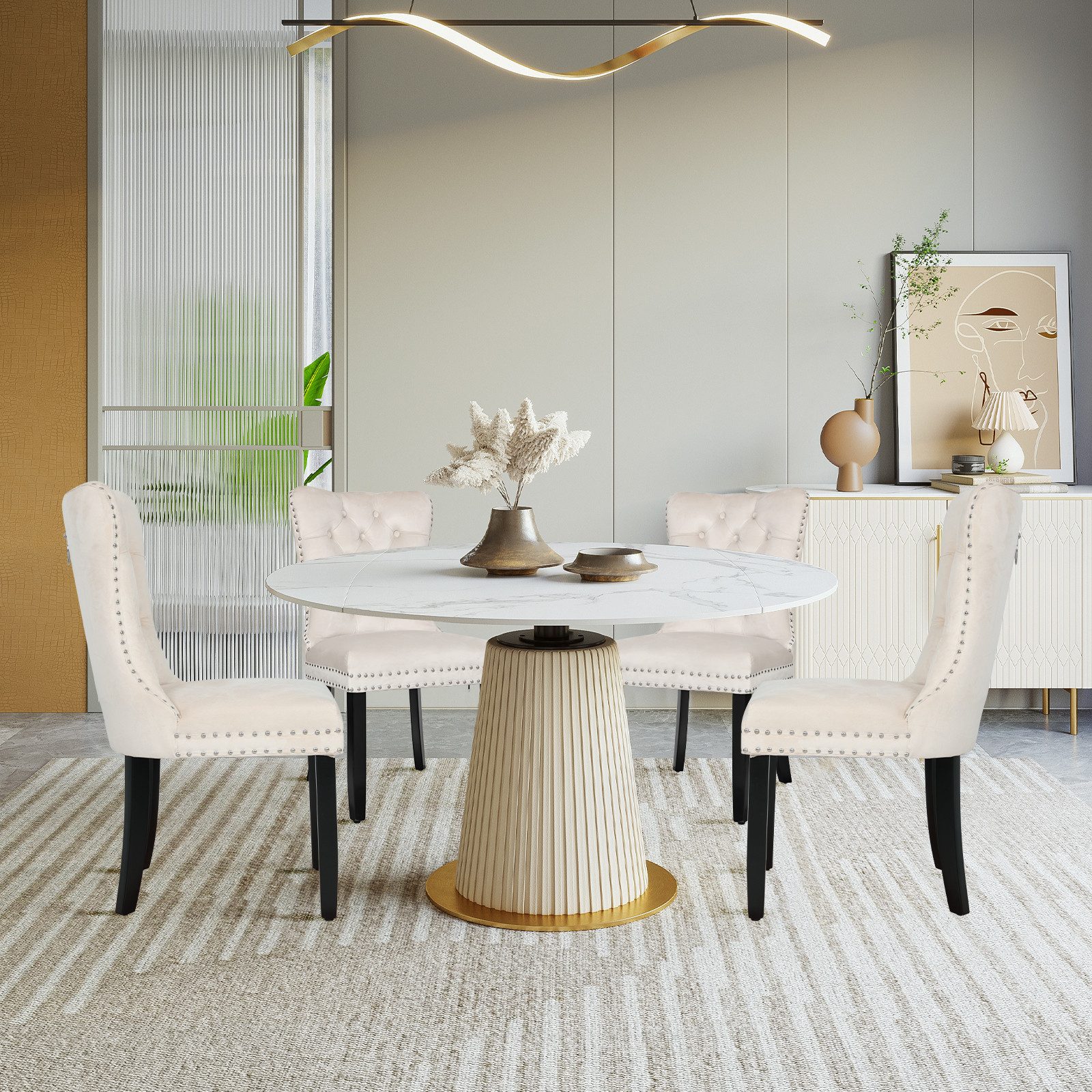 Puluomis Esszimmerstuhl (2/4/6/8 Set Grau/ Schwarz/Beige, 4 St), Samt Stuhl günstig online kaufen