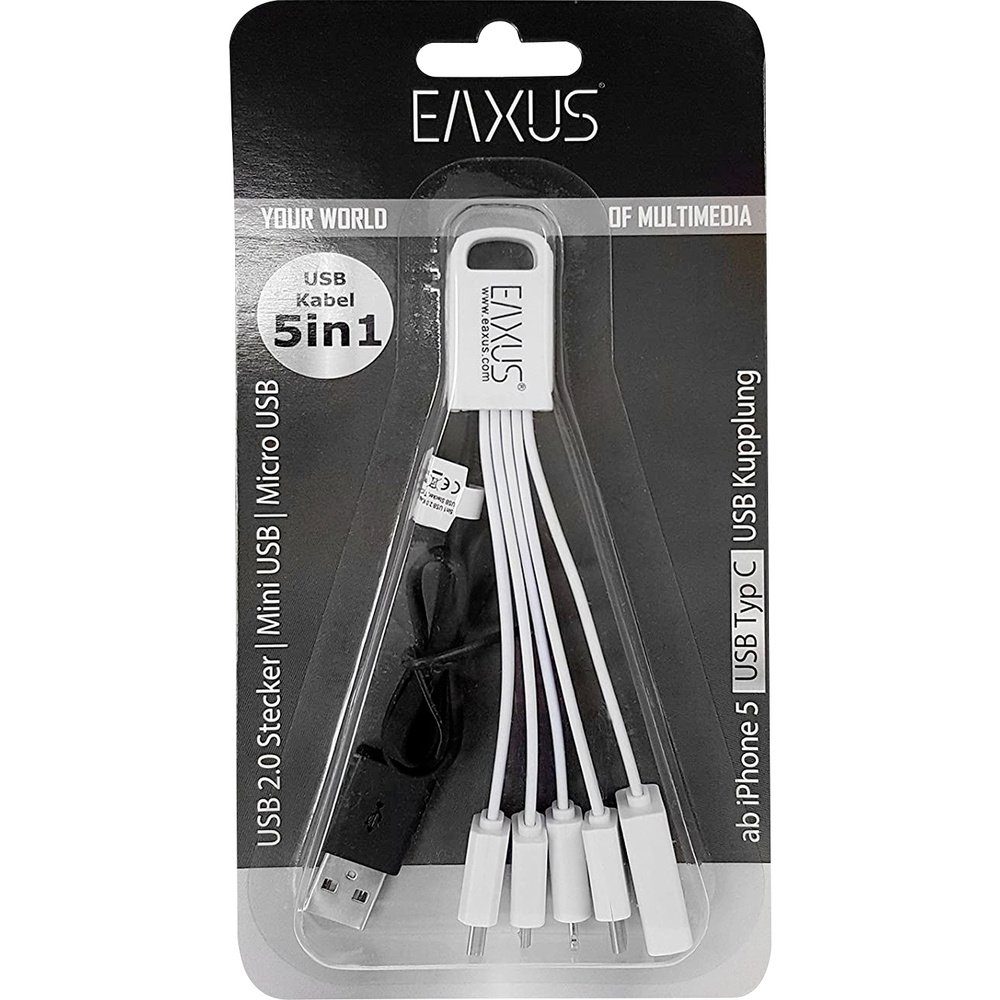 Thumbnail - EAXUS Kfz-Relais Eaxus 5in1 USB 2.0 Ladekbael mit Mini, Micro USB Stecker, Typ C, 8-pin
