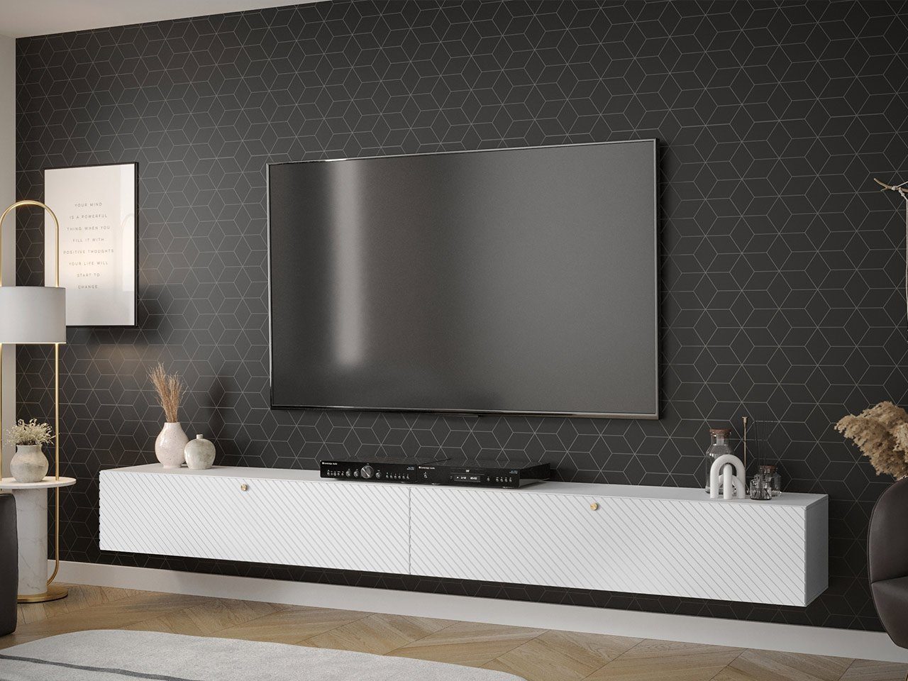 TV-Lowboard Roteli 2D 160cm - Griffloses Sideboard Cashmere, 2 Türen Push-to-Open