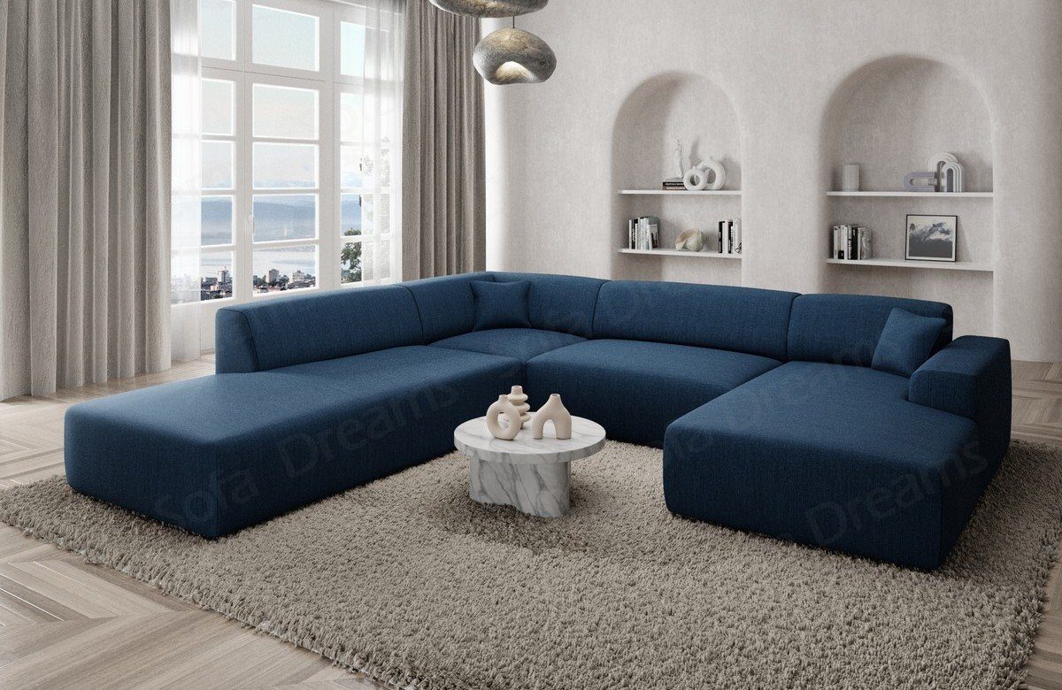 Sofa Dreams Stoffsofa Mallorca blau77 Wohnlandschaft Modern, Loungesofa Lounge U-Form U Strukturstoff Designer Sofa