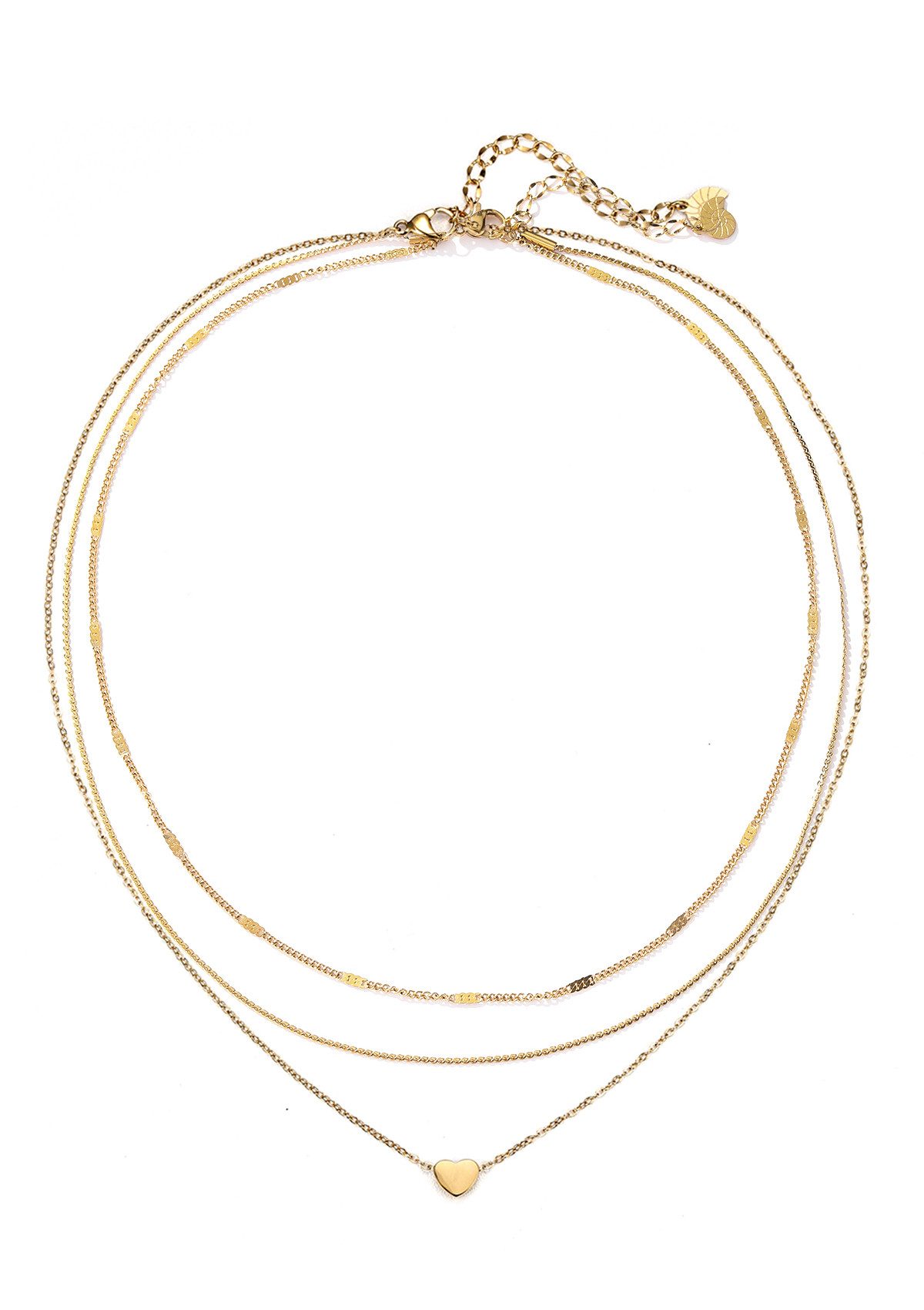 Collierkettchen-Set Herz und Glieder Layer, Edelstahl 18K Roségold vergoldet