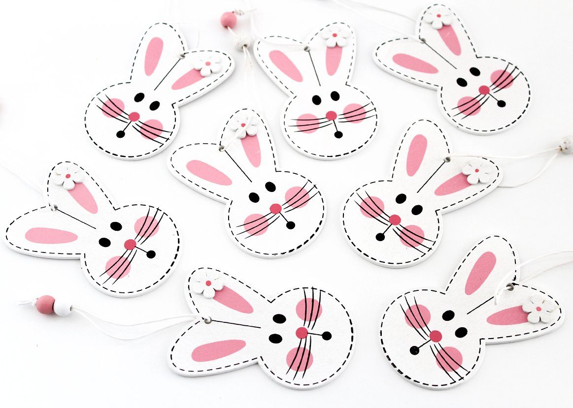 LB H&F Lilienburg Osterhase 8er Ostern Osterhase Osteranhänger Dekohänger rosa weiß Osterdeko Osterhänger Osterschmuck Geschenkanhänger Dekohänger Hängen Holz SET Osterdekoration Osterstrauss zum Anhänger Hängedeko niedlich