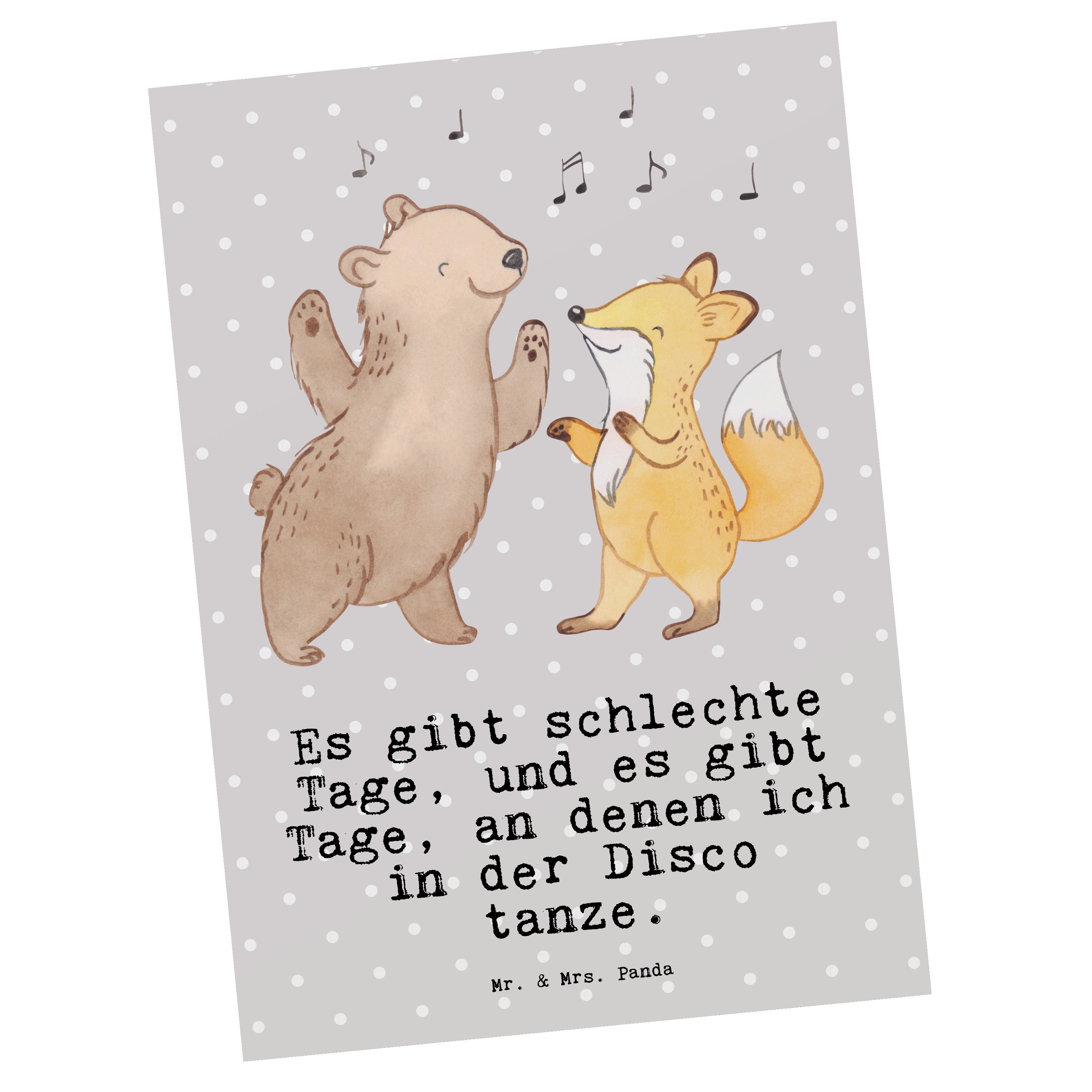 Mr. & Mrs. Panda Postkarte Bär & Fuchs Disco Tage - Grau Pastell - Geschenk, Einladungskarte, Ge