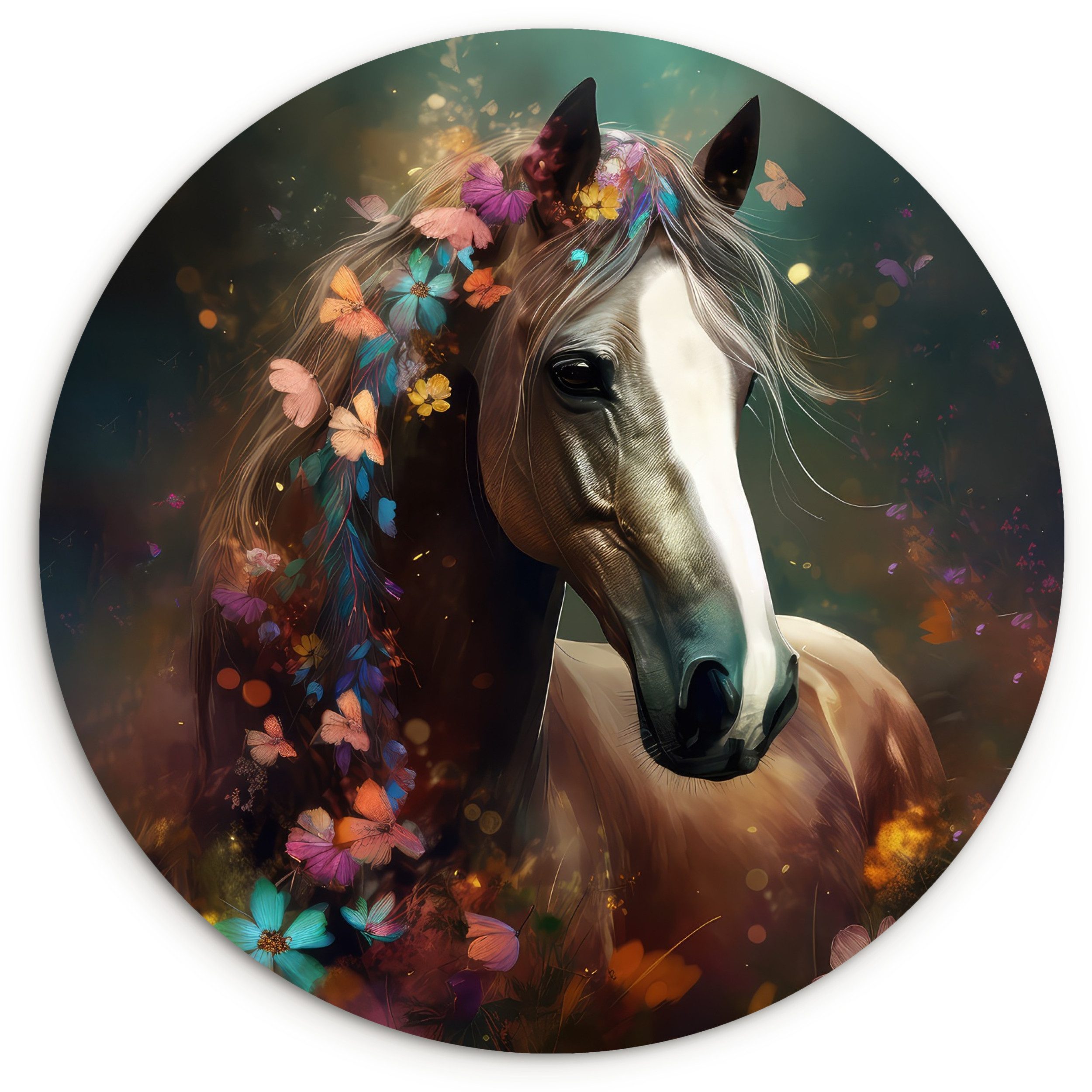 Gemälde Tiere - Pferd - Natur - Schmetterling - Blumen