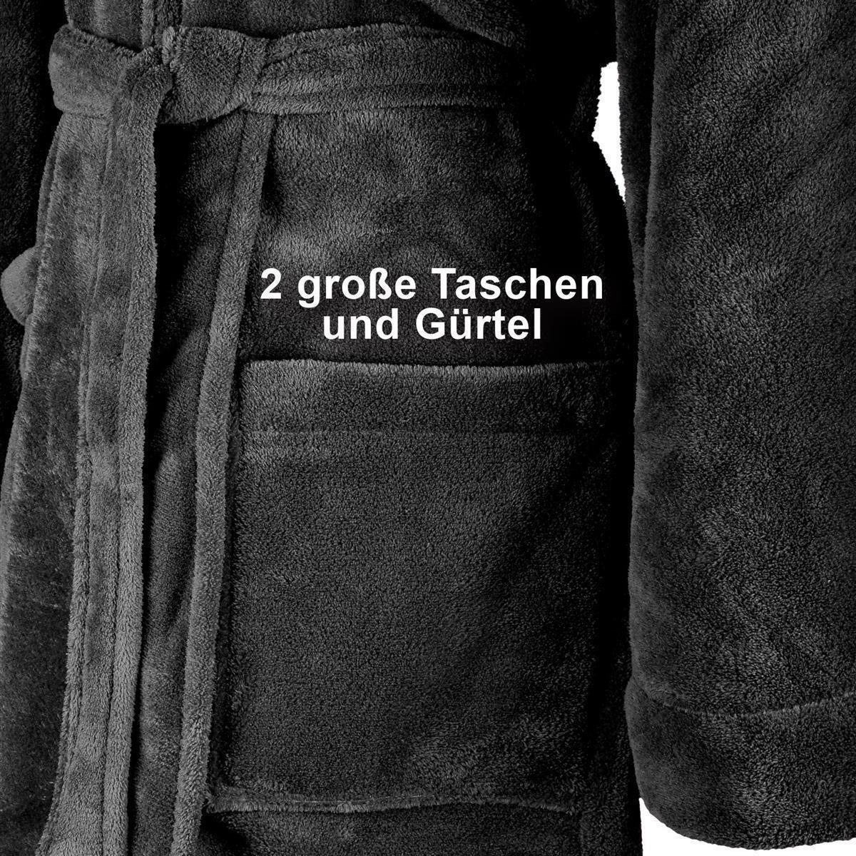 Gräfenstayn Unisex-Bademantel - Bademantel Herren mit Kapuze - Flanell-Fleece Unisex, warm & kuschelig, Waden bis Knöchellang, Fronttaschen, Gürtel, S-XXXL