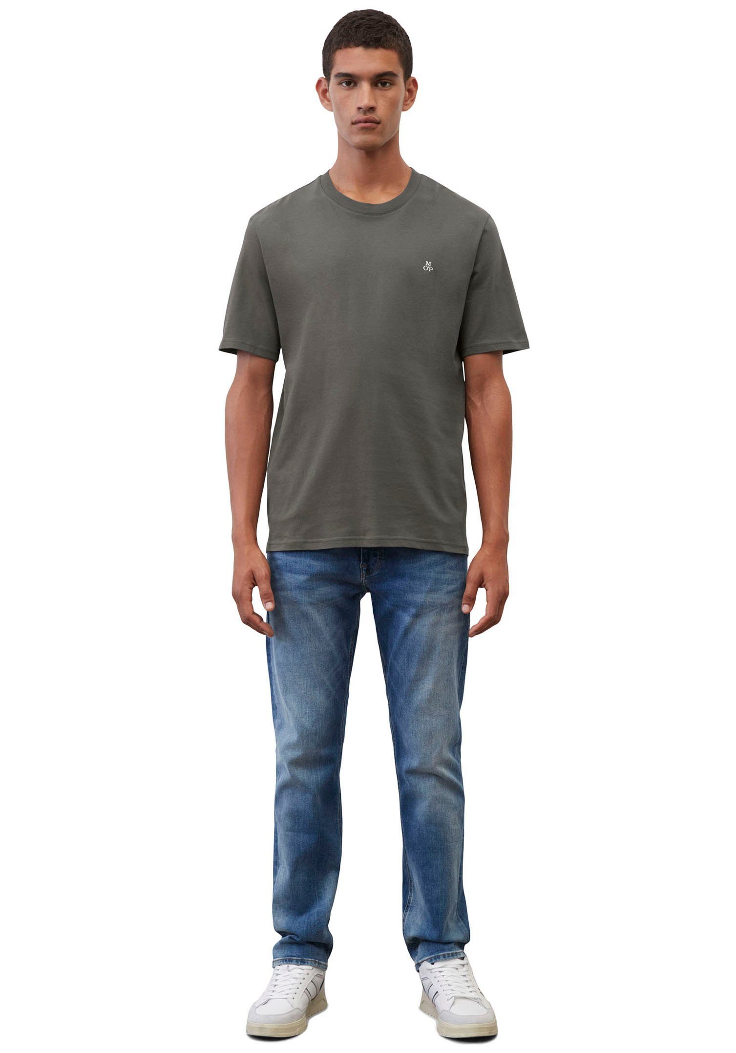 Marc O'Polo T-Shirt Logo-T-Shirt aus pinstripe gray Bio-Baumwolle