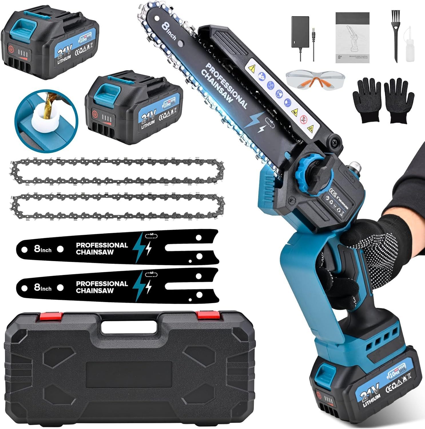 Rinoxar Akku-Kettensäge Mini Kettensäge mit 2 günstig online kaufen