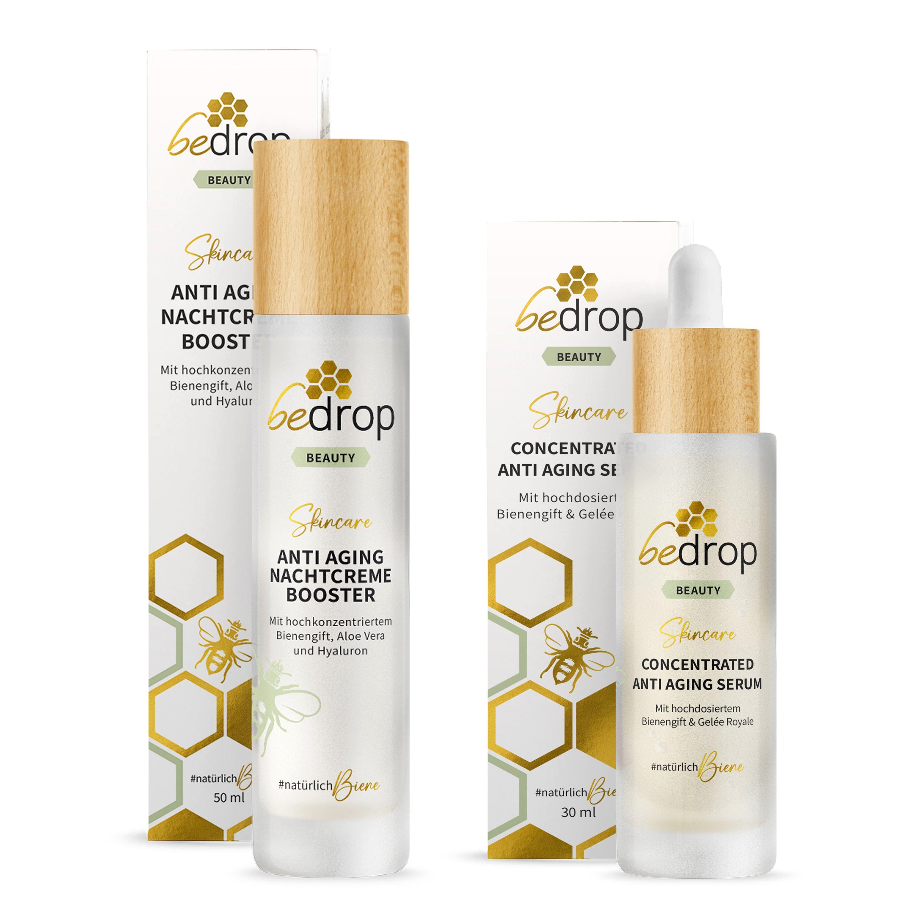 bedrop Hautpflege-Set Anti-Aging-Set, Geschenke für Frauen, Anti Aging Serum & Nachtcreme 2er Set, Pure Bienengiftpower für einen spürbaren Anti Aging Effekt
