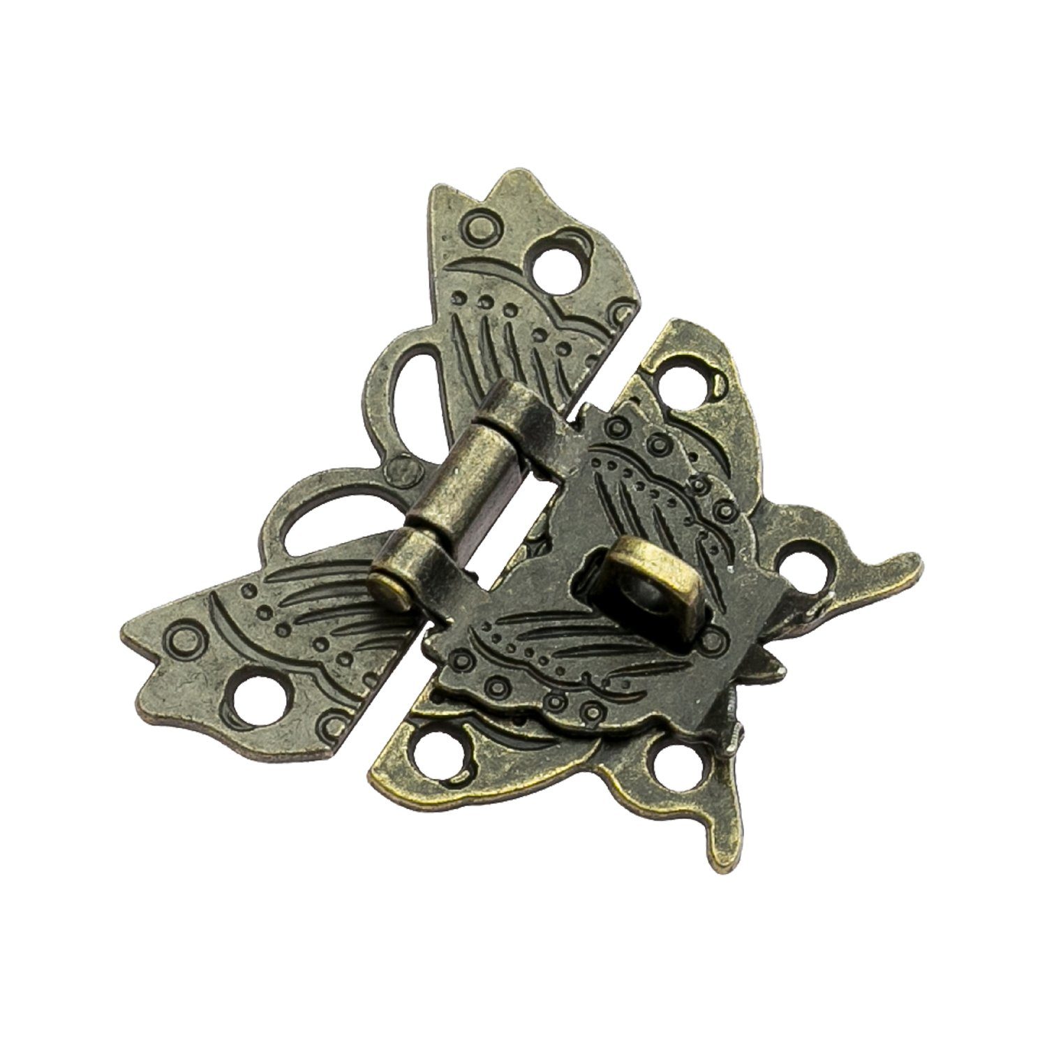 HMF Möbelbeschlag Vintage Verschluss Schmetterling mit Schlossöse (1 Stück), Hebelverschluss, 50 x 45 mm, Bronze – Bild 5 von 5