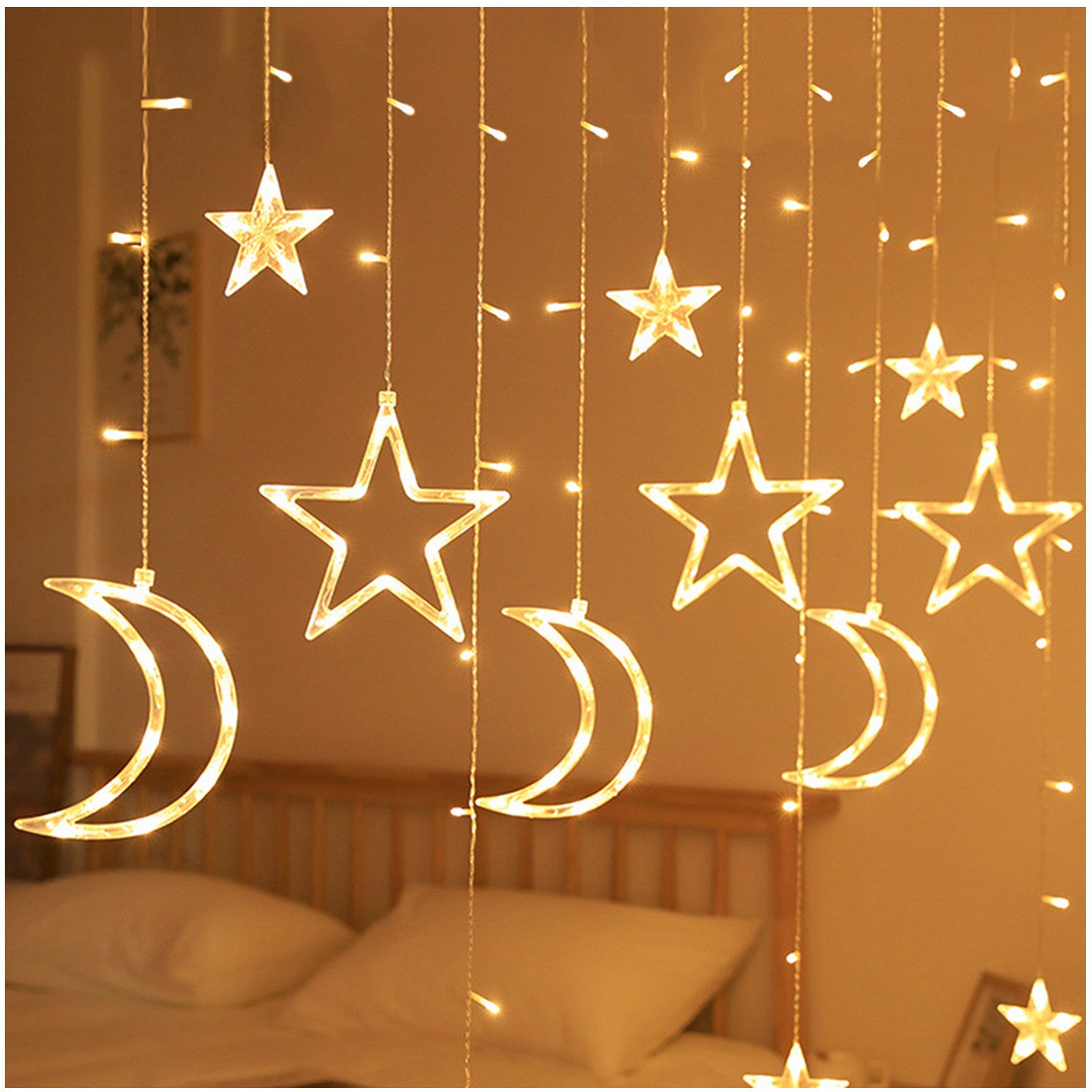 Qualra LED-Lichterkette 120LEDs Lichtervorhang Stern Mond günstig online kaufen