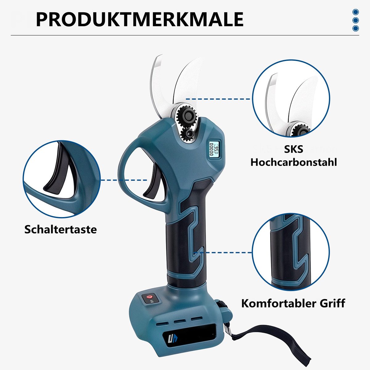Insma Akku-Astschere bürstenloser Gartenschere, 500W, 35mm Schnittdurchmesser, ohne Akku, ohne Ladegerät