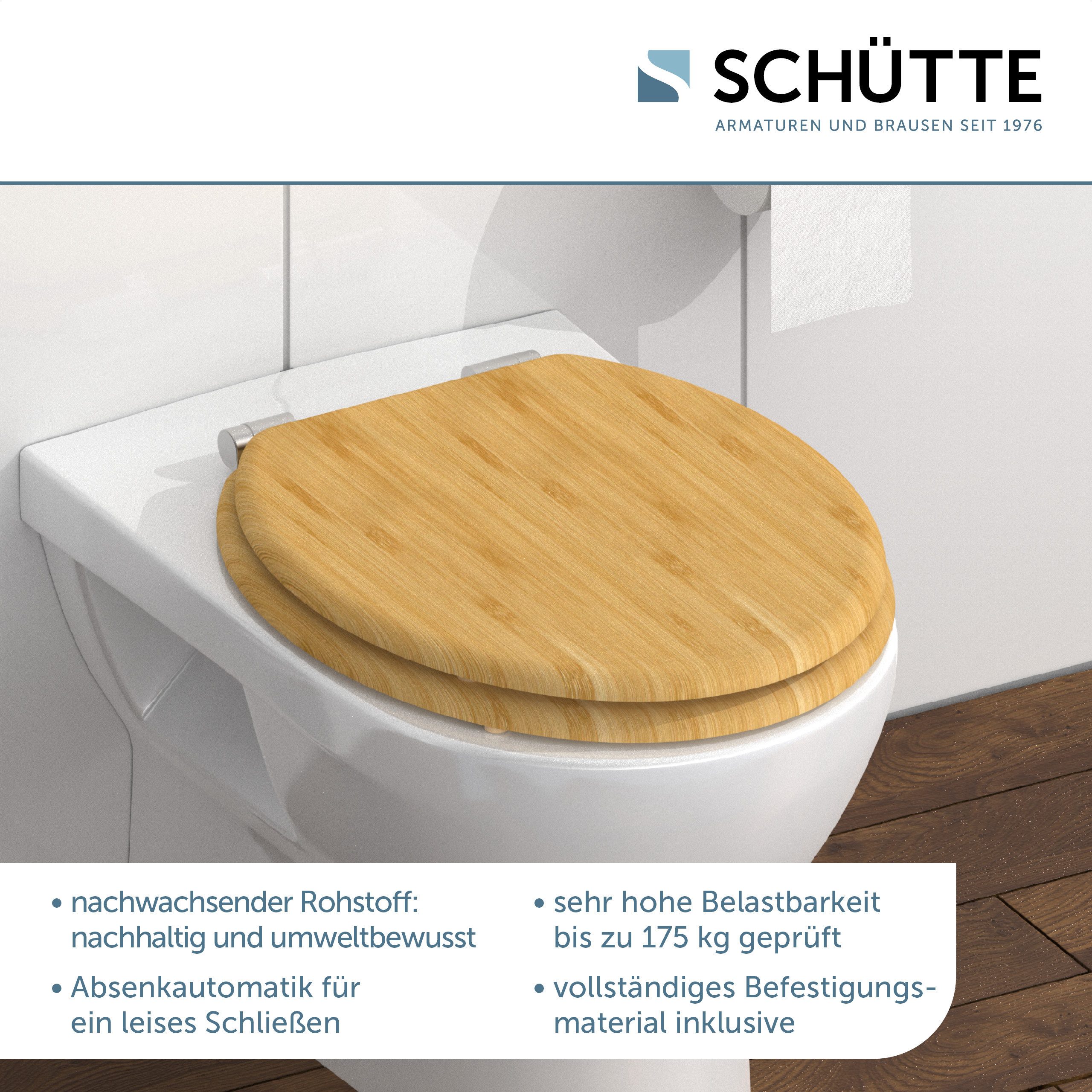 Schütte WC-Sitz Bambus (1-St), bruchsicher und kratzfest, Absenkautomatik, Standardmaß
