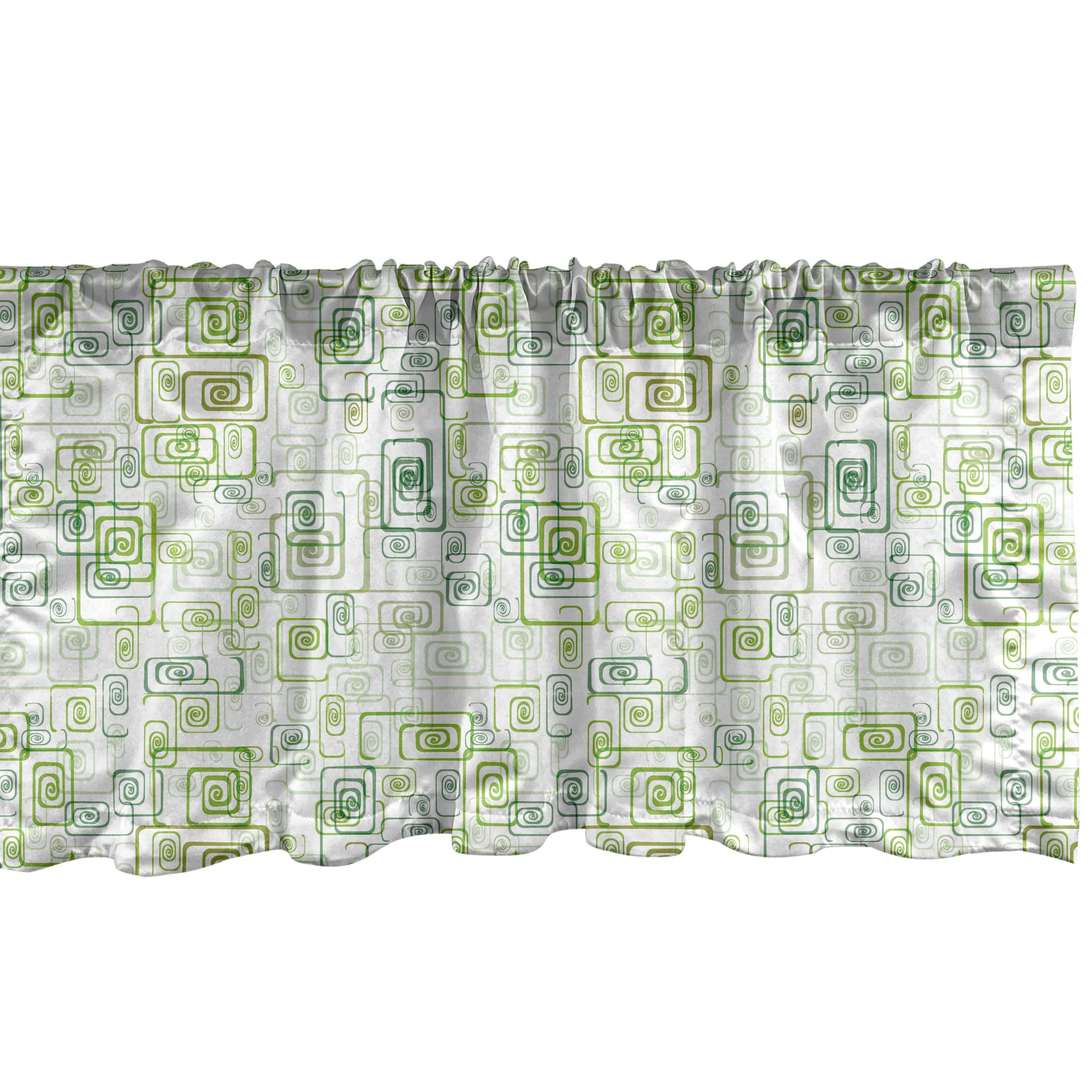Scheibengardine Vorhang Volant für Küche Schlafzimmer Dekor mit Stangentasche, Abakuhaus, Microfaser, Abstrakt Grüne Retro Quadrat-Spiralen